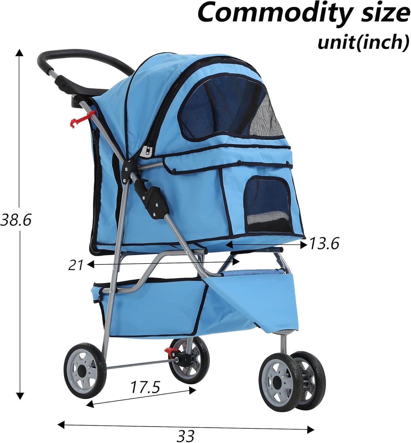 ToccoLeggero Pet Stroller Foldable Dog Stroller 3-Wheel Durable Cat Jogger Stroller For Small And Medium Dogs Cats With Washable Liner Storage Basket Cup Holder