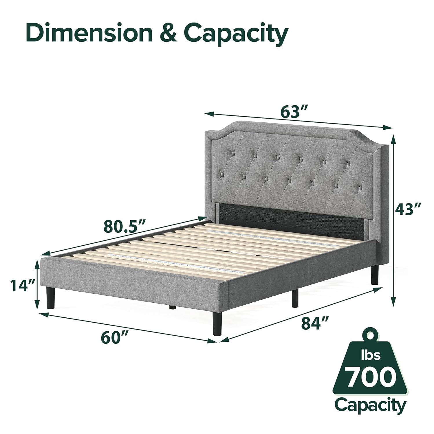 Queen-Sized Scalloped Edge Upholstered Platform Bed with Tufted Headboard