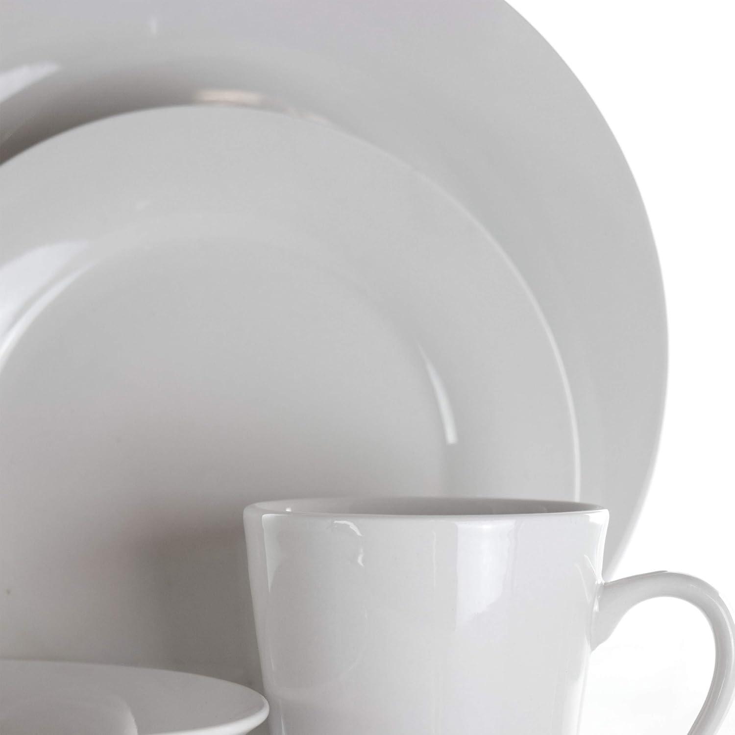 White Glossy Porcelain Round Dinnerware Set, Service for 4