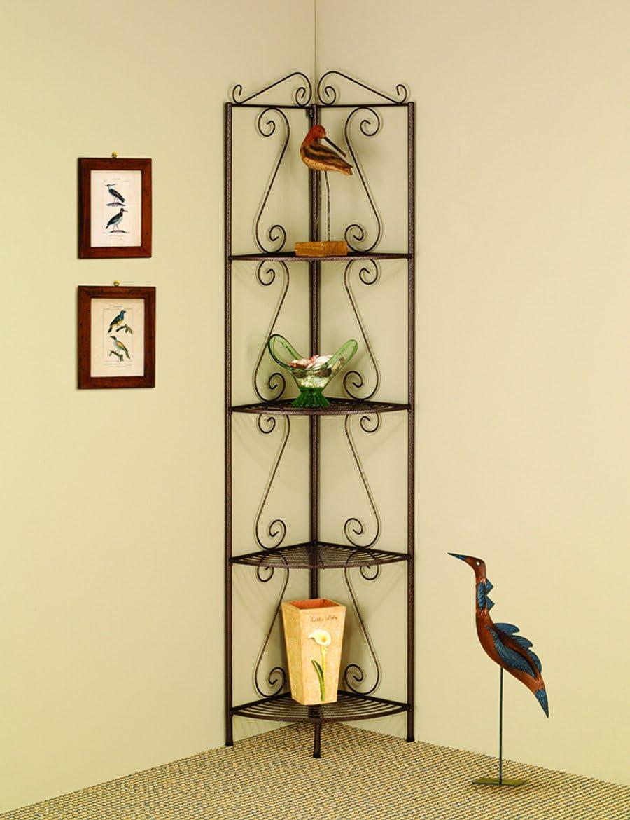 Industrial Brown Steel Corner Bookcase with Scroll Design