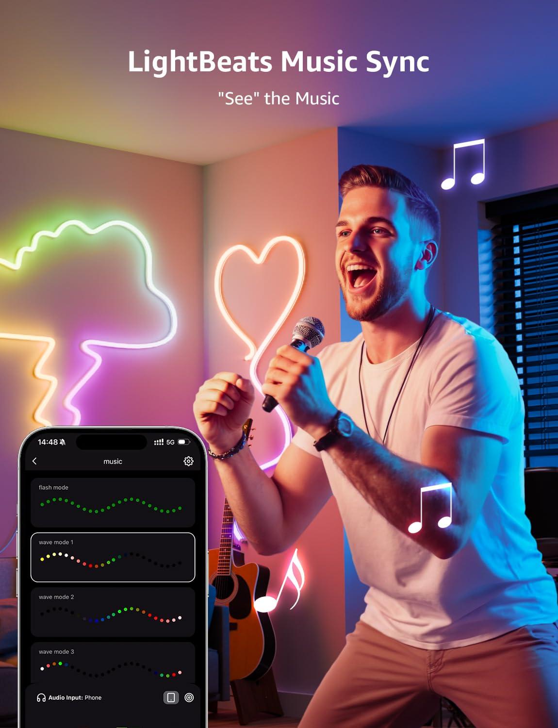 Lepro Lepro N1 AI Smart RGB Rope Lights, LLM AI Generated Lighting, LightBeats Music Sync, Color Segment DIY, Voice Control Via App, Wi-Fi & Bluetooth LED Strip Lights (Set of 6)