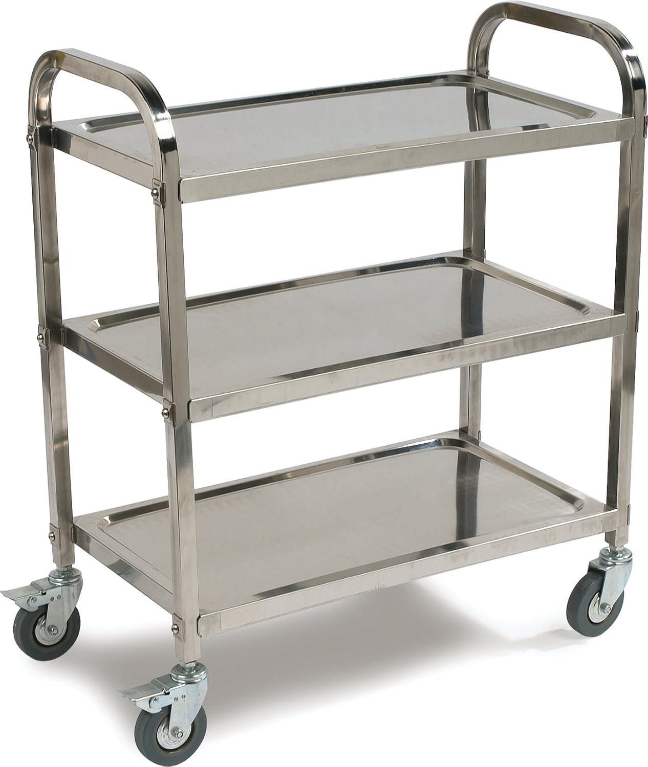 Stainless Steel 3-Shelf Utility Cart with Locking Casters