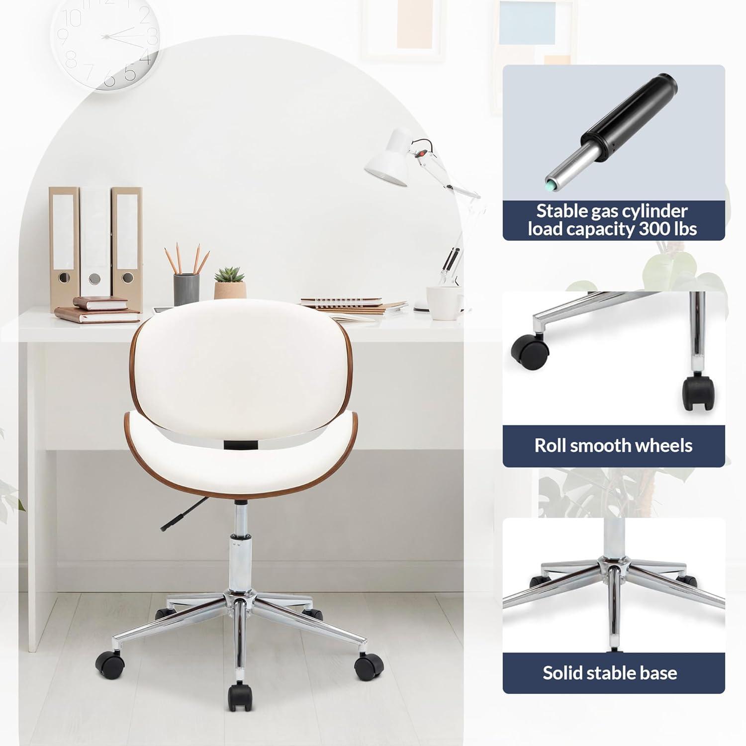 Contemporary High-Back Swivel Office Chair in White Faux Leather