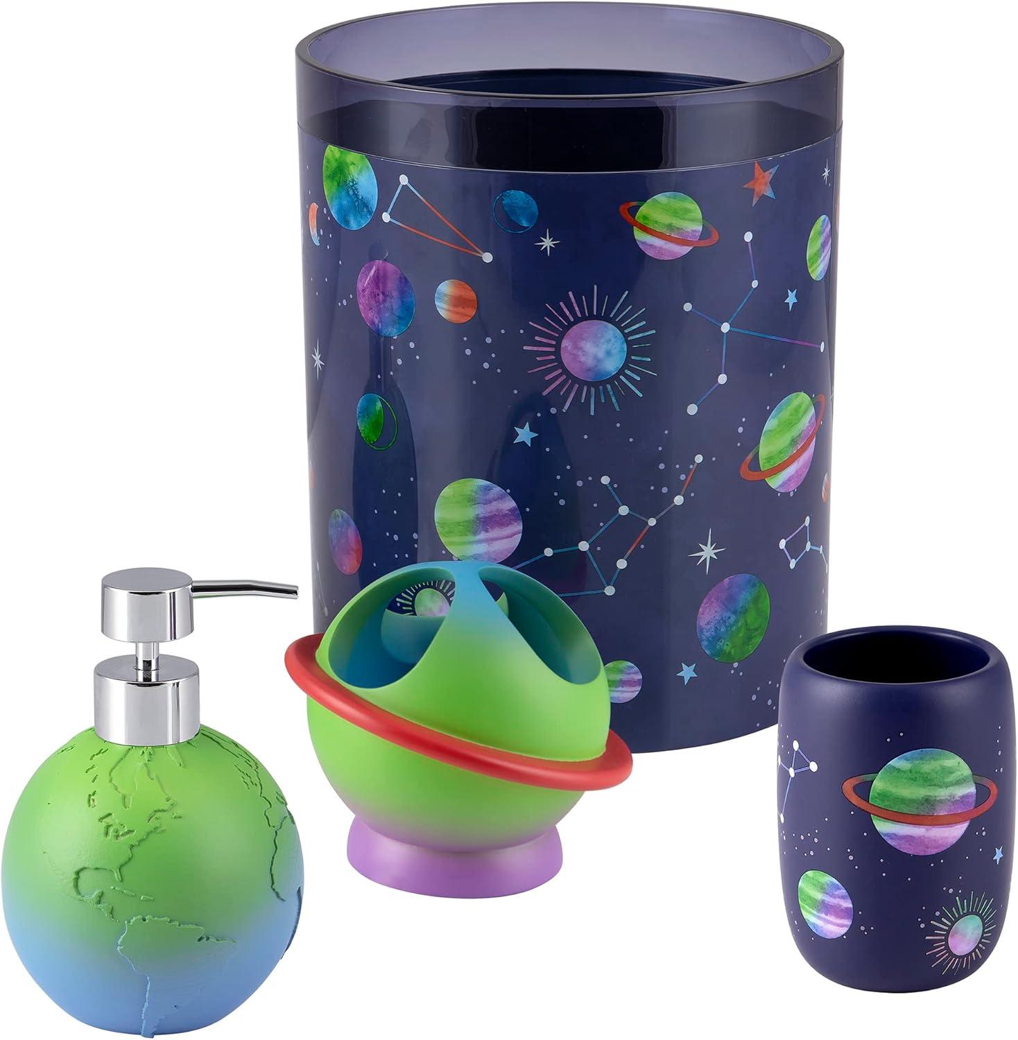 Starry Night Multicolored Plastic 4-Piece Bathroom Accessory Set