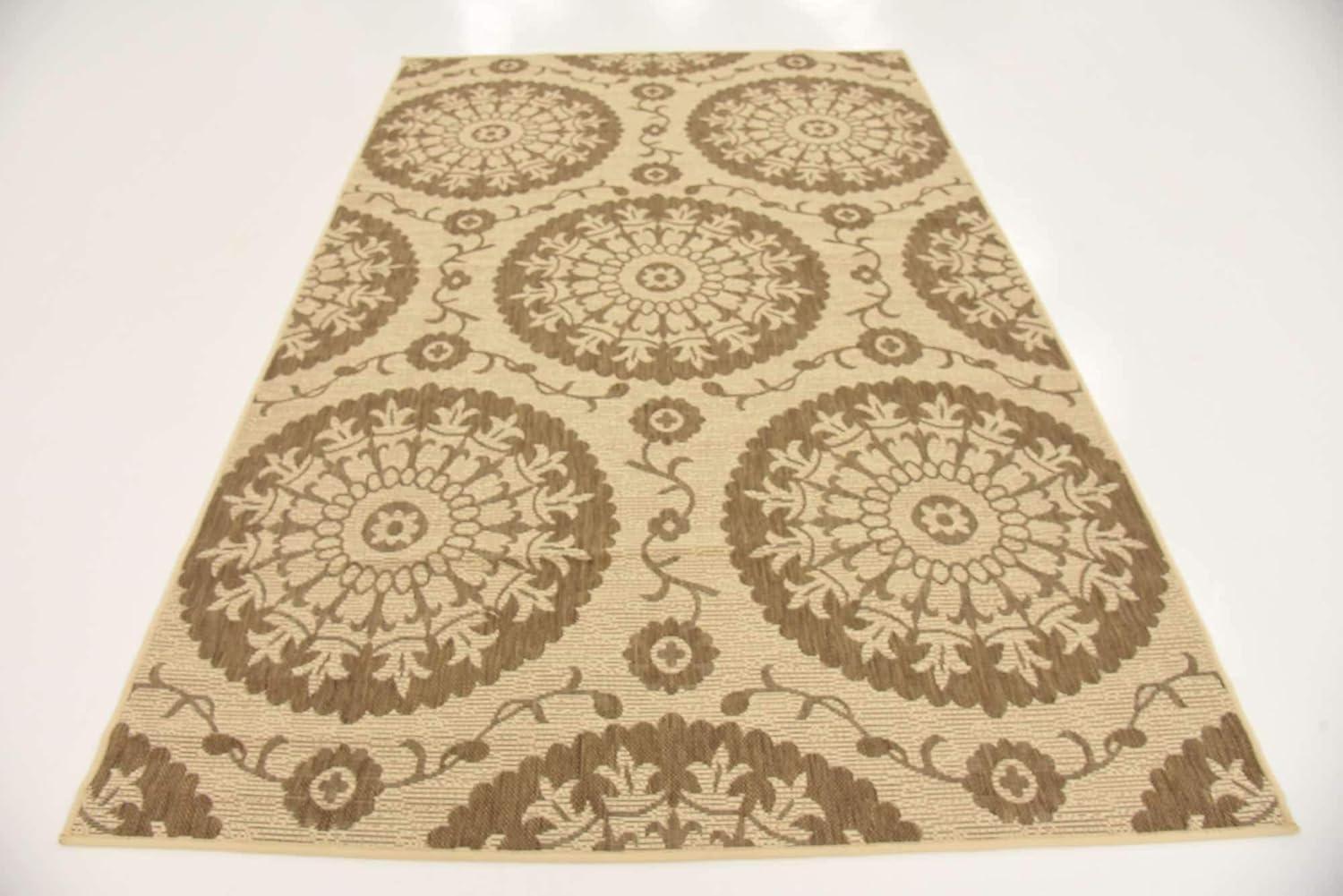 Elegant Medallion 5x8 ft Brown and Beige Outdoor Rug