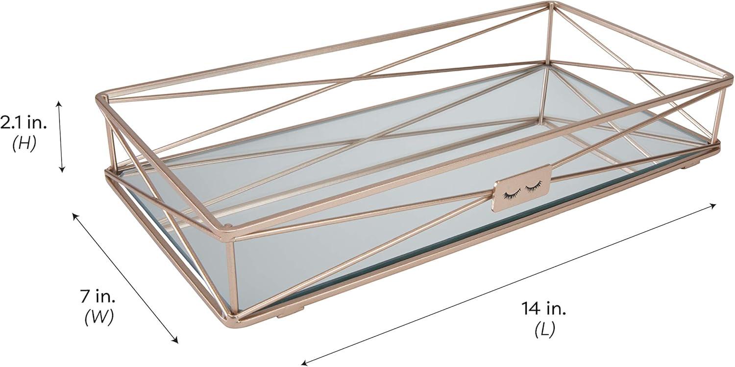 Home Details 14" x 7" Rectangular "Gorgeous" Vanity Tray Makeup Organizer, Rose Gold