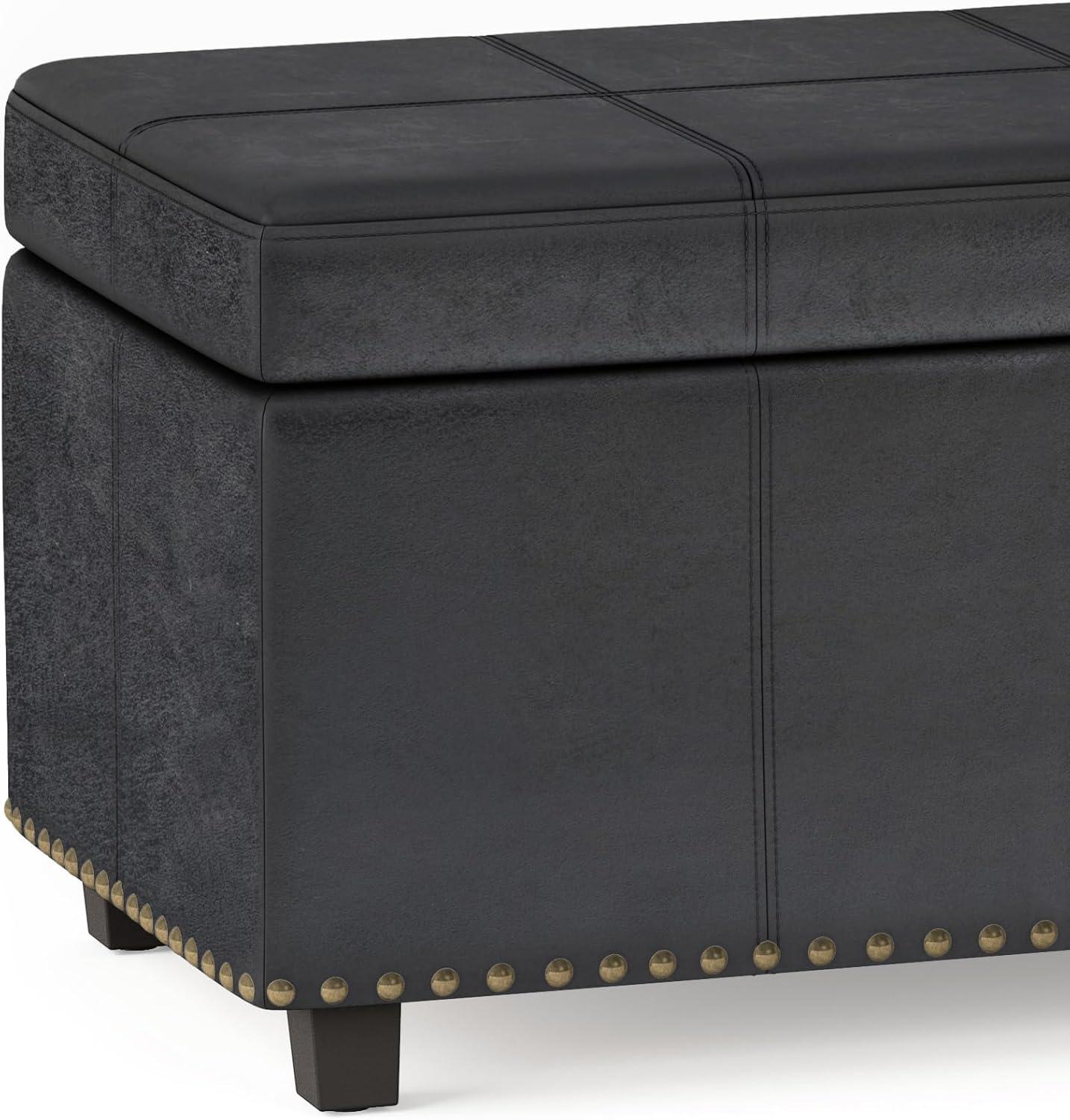 Simpli Home Kingsley 48"W Upholstered Storage Ottoman with Lift-Top Lid, Nailhead Trim, and Stitching Detail