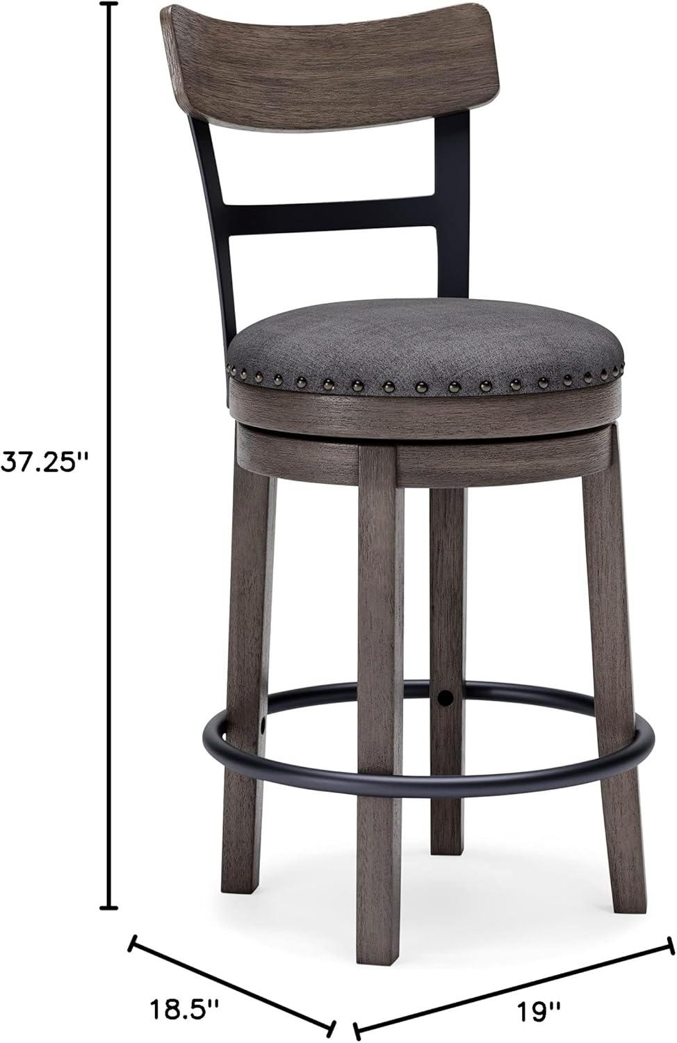 Gray Medium Wood and Metal Swivel Bar Stool with Nailhead Trim