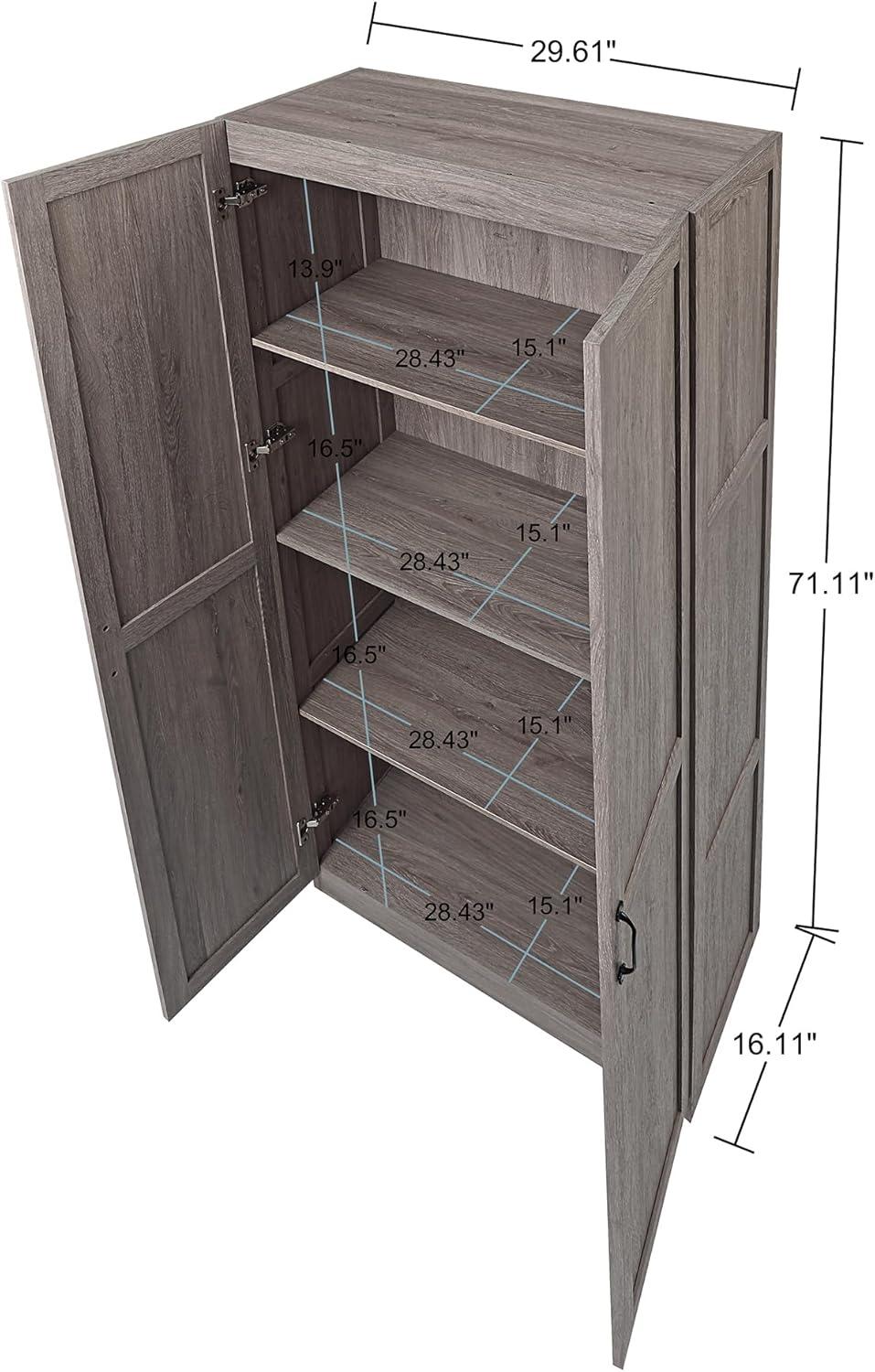 Hopkins Modern 4 Shelf Storage Closet Gray - Manhattan Comfort: MDF Wooden, 2-Door, Divided Storage Cabinet