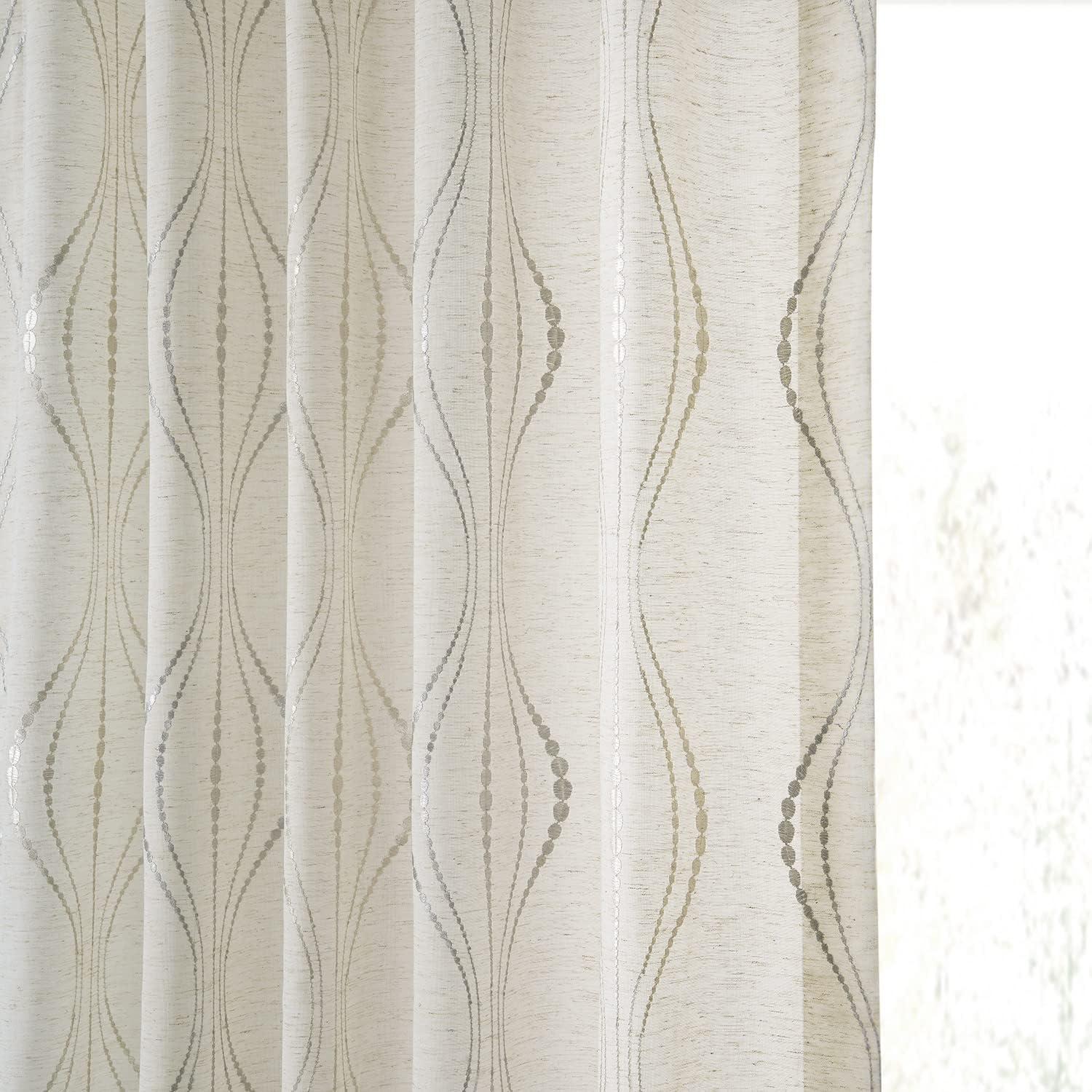 Suez Bronze Embroidered Faux Linen Sheer Curtain (1 Panel), Suez Bronze, 50W X 96L