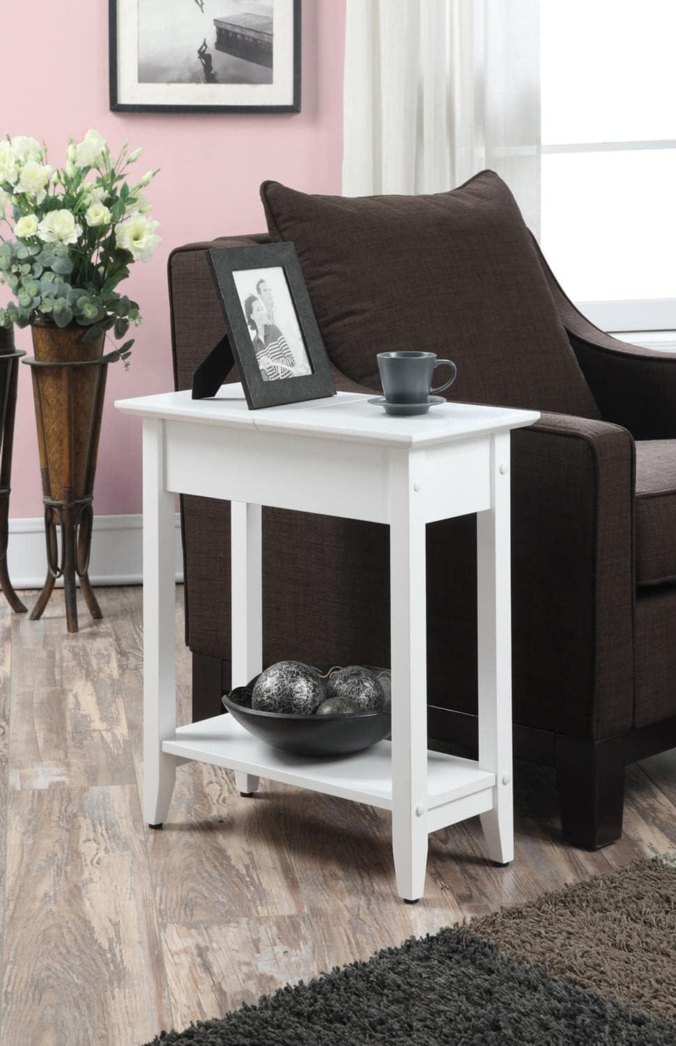 Convenience Concepts American Heritage Flip Top End Table with Shelf, White