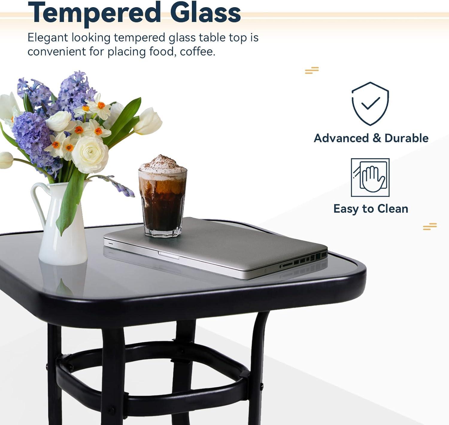 Crownland Outdoor Rocking Chairs Patio Furniture 3 Piece Patio Set Bistro Table Set Black Iron with Thickened Cushions and Glass Coffee Table, Grey