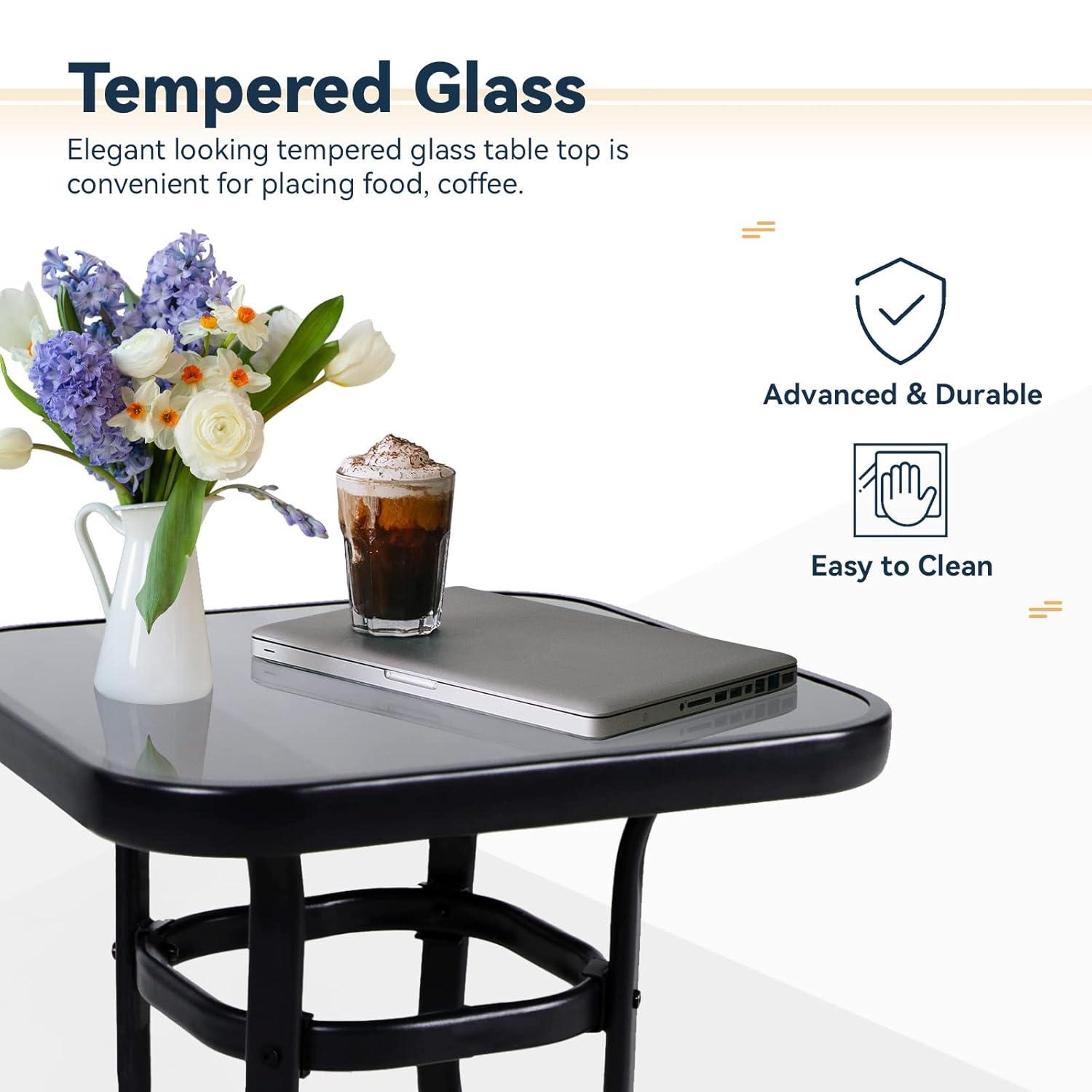 Crownland Outdoor Rocking Chairs Patio Furniture 3 Piece Patio Set Bistro Table Set Black Iron with Thickened Cushions and Glass Coffee Table, Grey