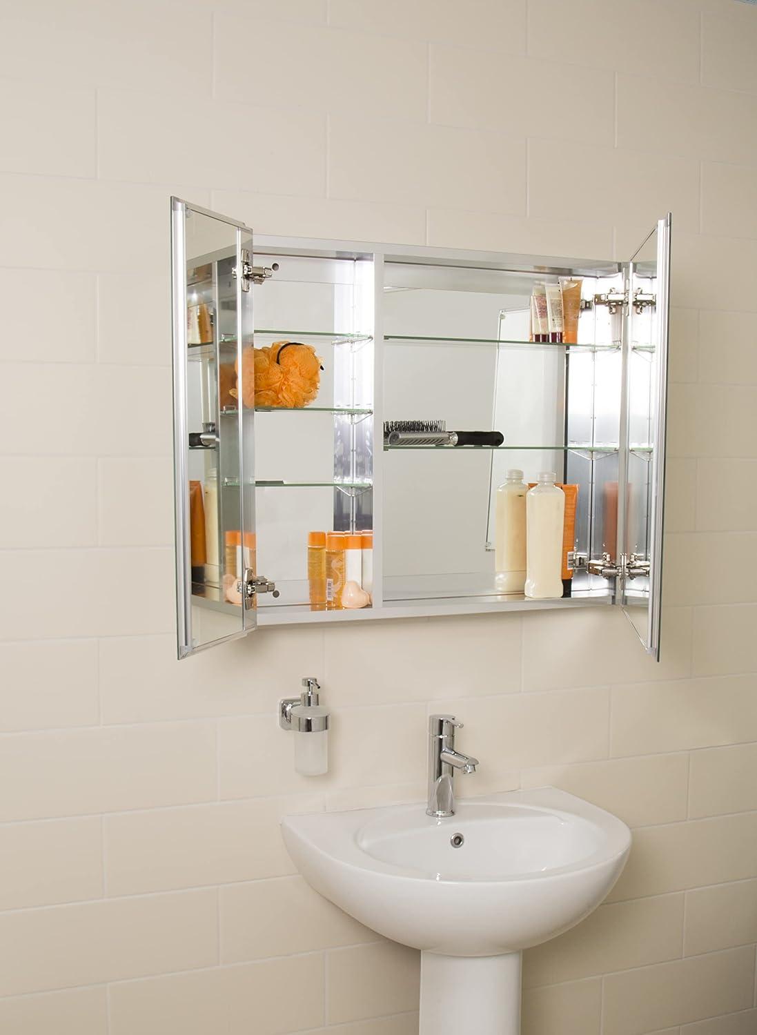 Croydex Halton Double Door Aluminium Bathroom Medicine Cabinet in Chrome (30x26in)
