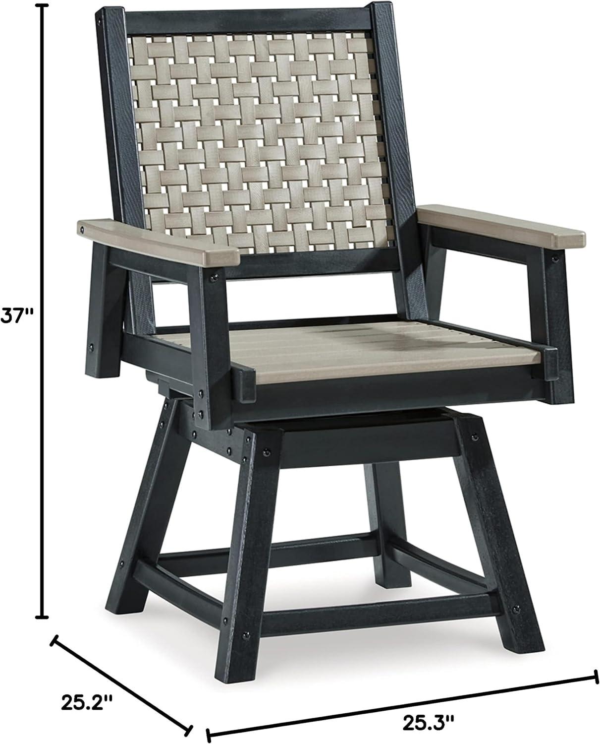 Driftwood and Black Outdoor Swivel Dining Chairs, Set of 2