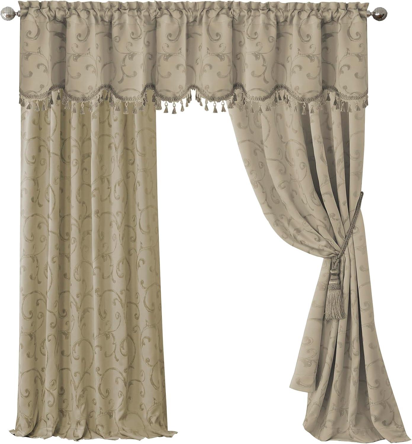 Mia Jacquard Scroll Blackout Window Curtain Panel - 52" x 95" - Natural - Elrene Home Fashions