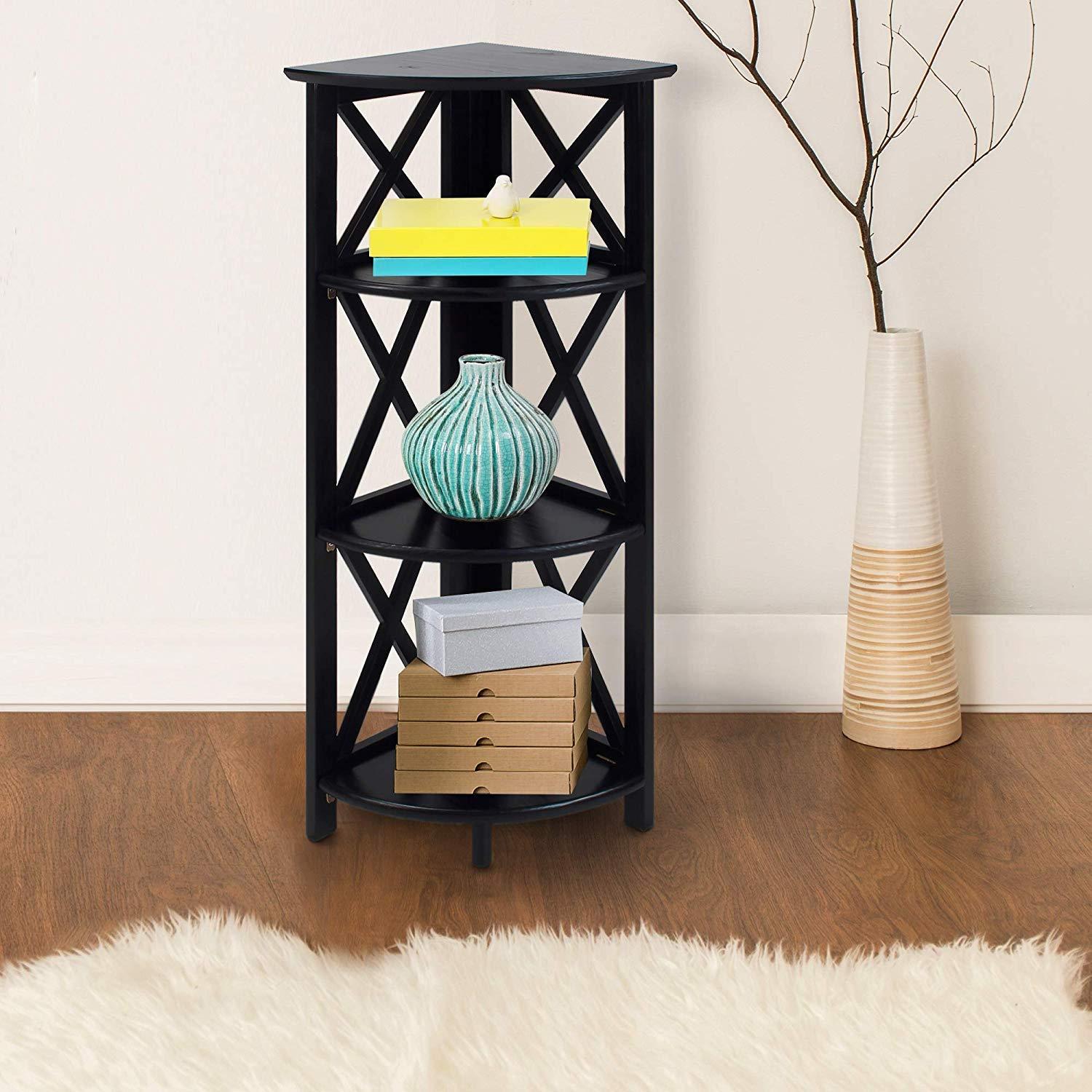 Casual Home Montego 3 Shelf Corner Folding Bookcase with Mantel Top