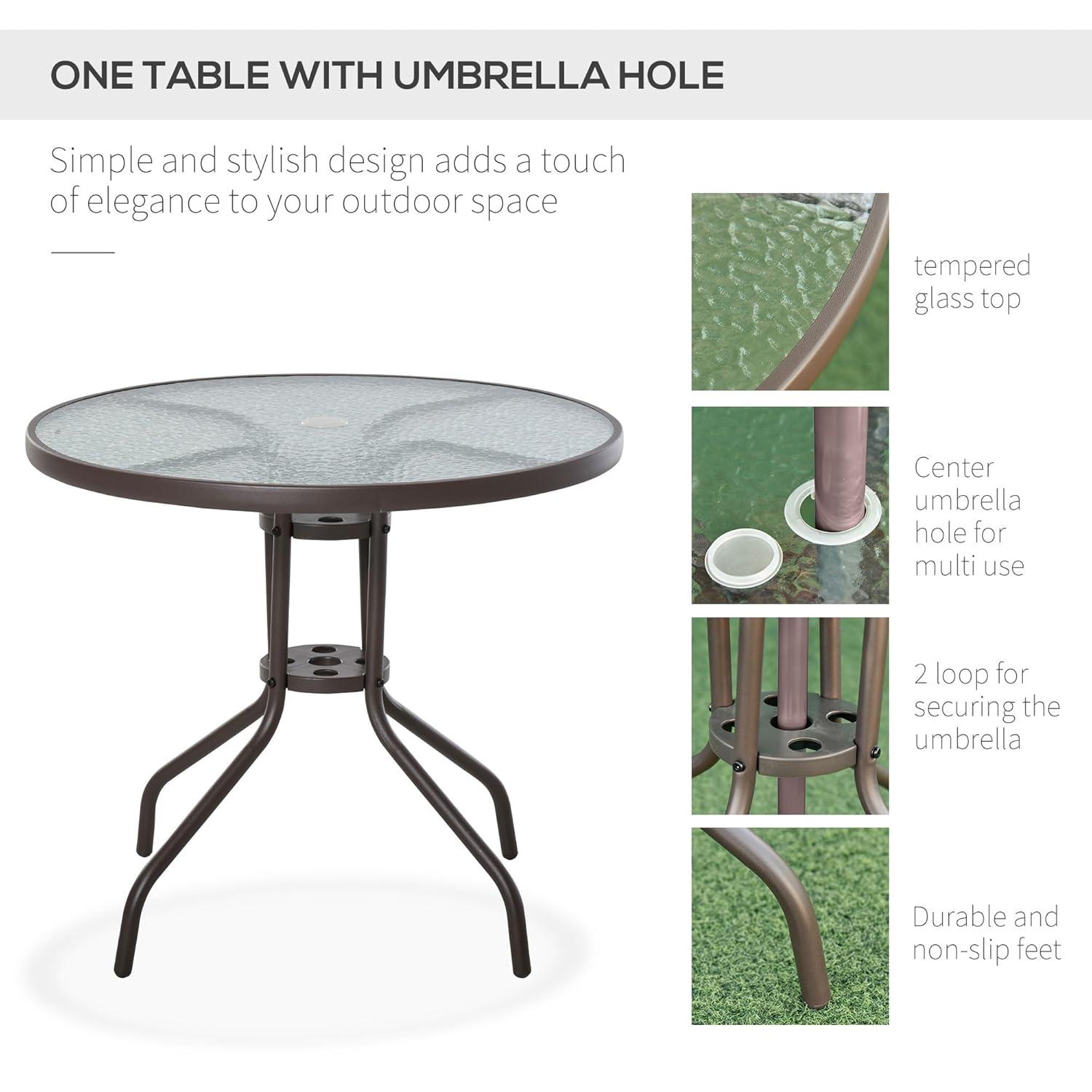 Outsunny 6 Piece Patio Dining Set for 4 with Umbrella, 4 Folding Dining Chairs & Round Glass Table for Garden, Backyard, and Poolside, Beige