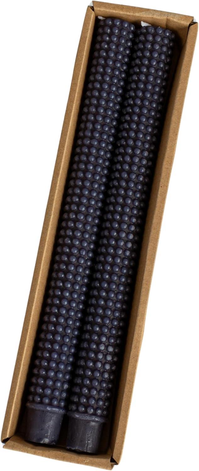 Creative Co-Op Hobnail Taper Candles in Box, Navy Blue, Set of 2