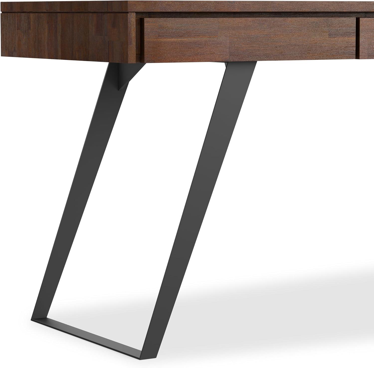 Simpli Home Lowry Solid Acacia Wood Desk, Industrial Style with Keyboard Tray and 2 Drawers