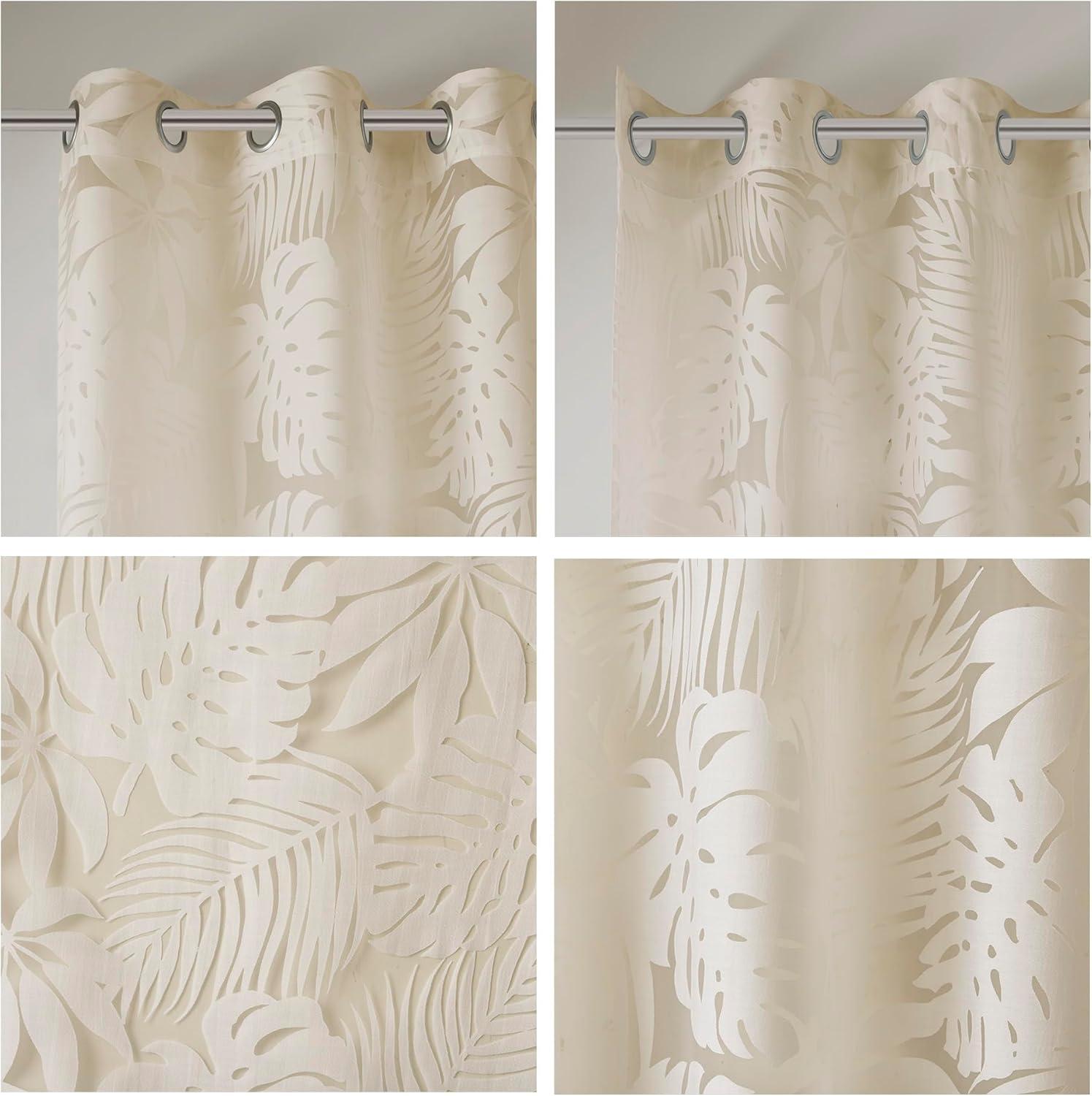 Natural Beige Palm Leaf Sheer Grommet Curtain Panel