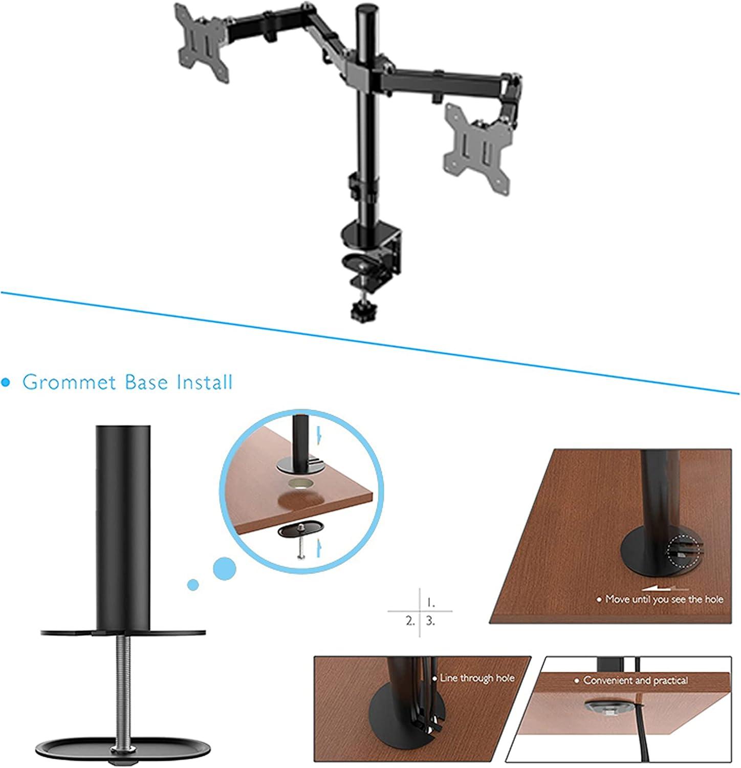 Double Articulated Dual Monitor Desk Mount, Black