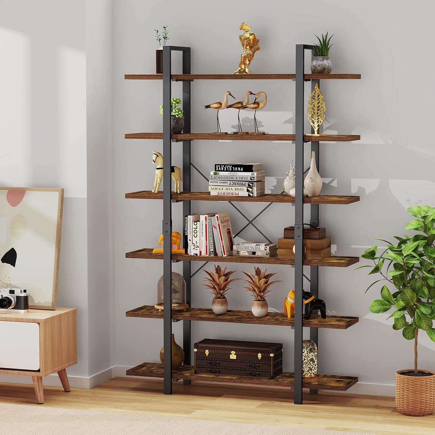 Rustic Brown 82.6" Tall Industrial Wood and Metal Bookshelf