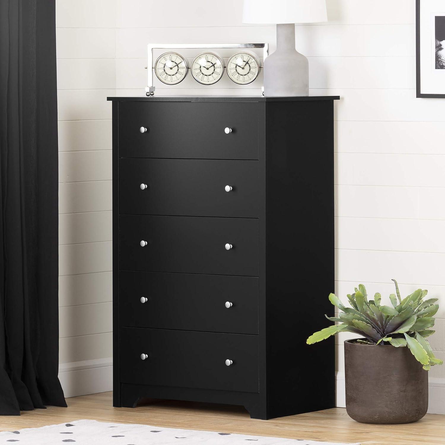 Vito Pure Black 5-Drawer Dresser with Matte Nickel Handles