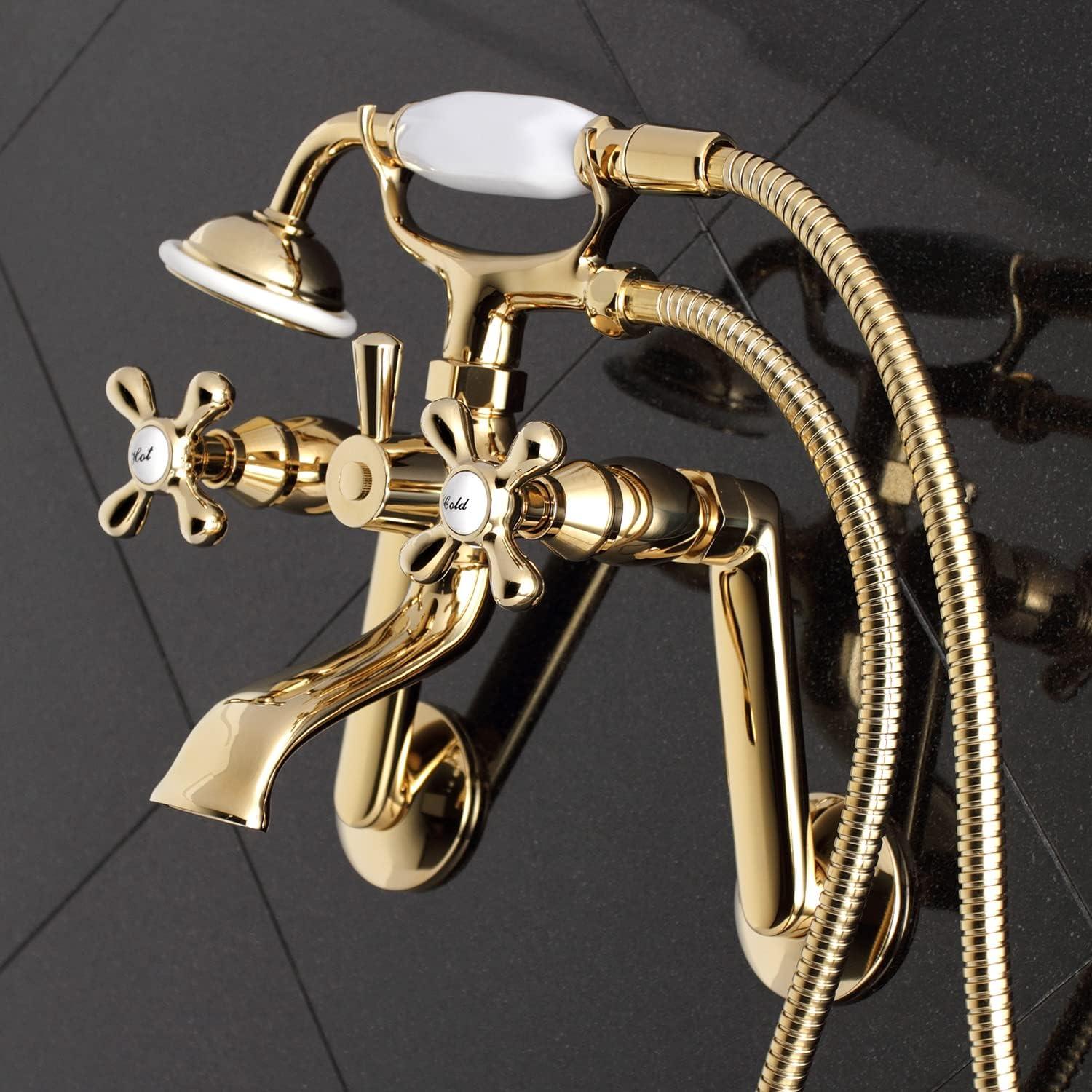 Kingston Brass Kingston Three-Handle 2-Hole Tub Wall Mount Clawfoot Tub Faucet with Hand Shower