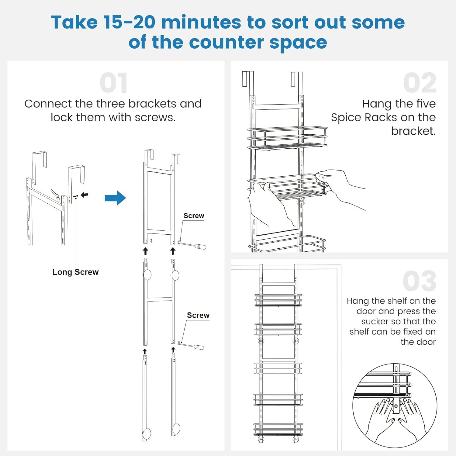 Adjustable Black Metal 5-Tier Over Door Pantry Organizer