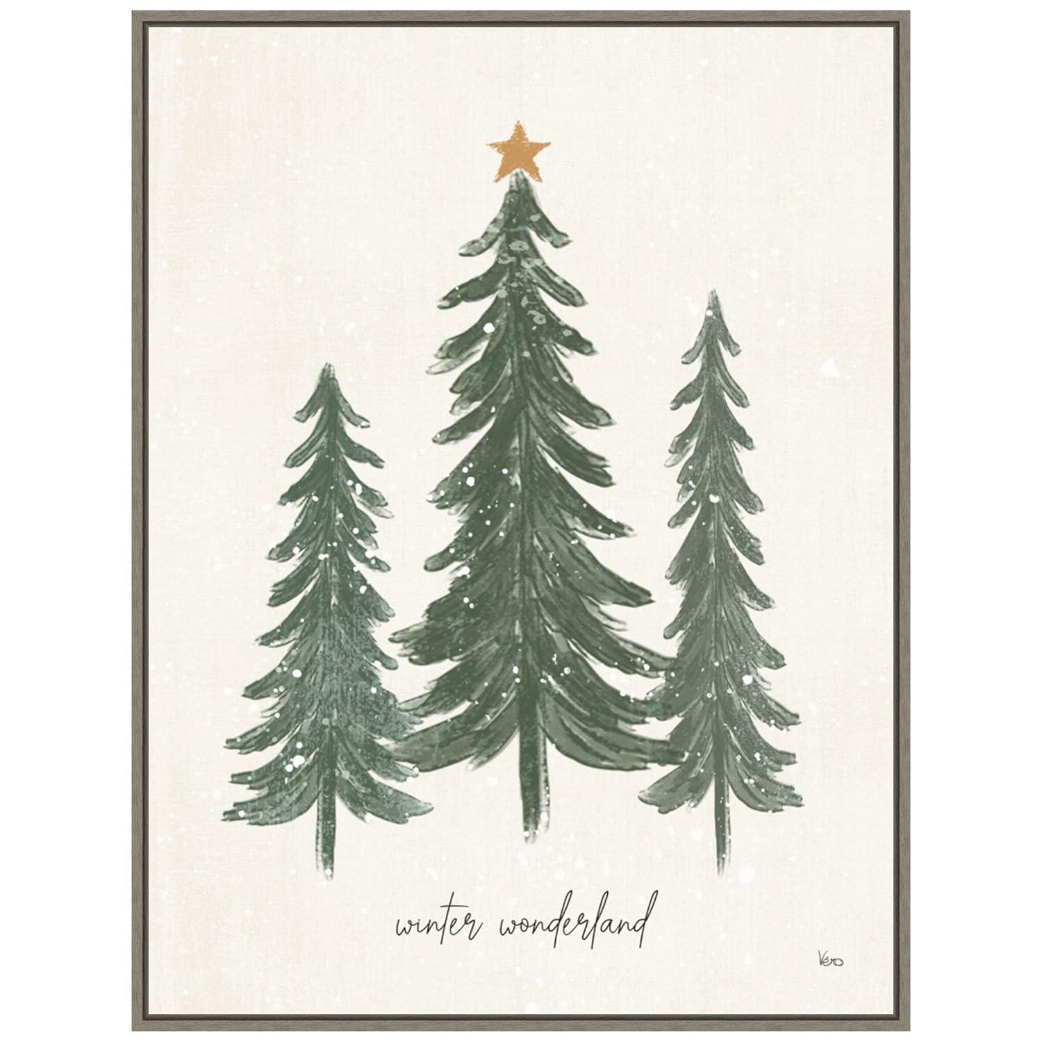 Amanti Art Woodland Christmas Trees by Veronique Charron Canvas Wall Art Print Framed 23 x 30-in.
