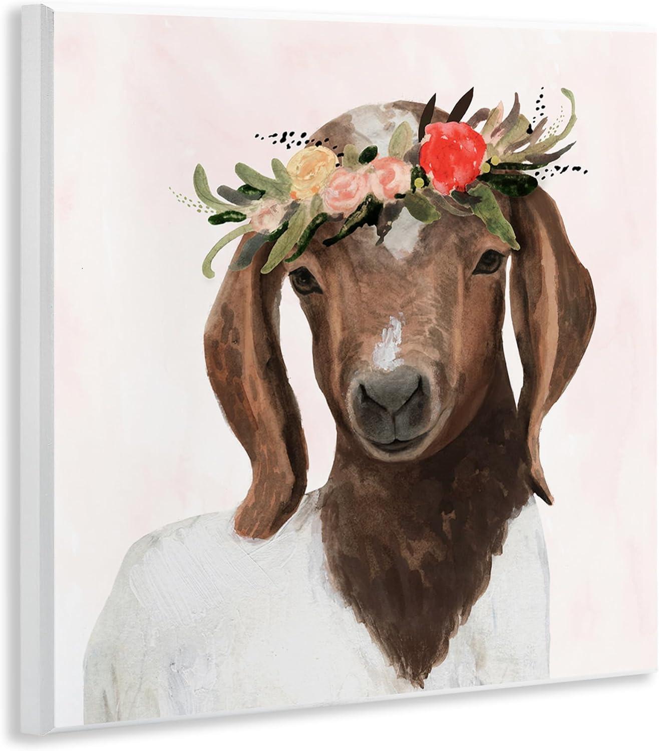 The Stupell Home Décor Collection Springtime Flower Crown Long Ear Baby Goat Wall Plaque Art, 12 x 12, Multi-Color