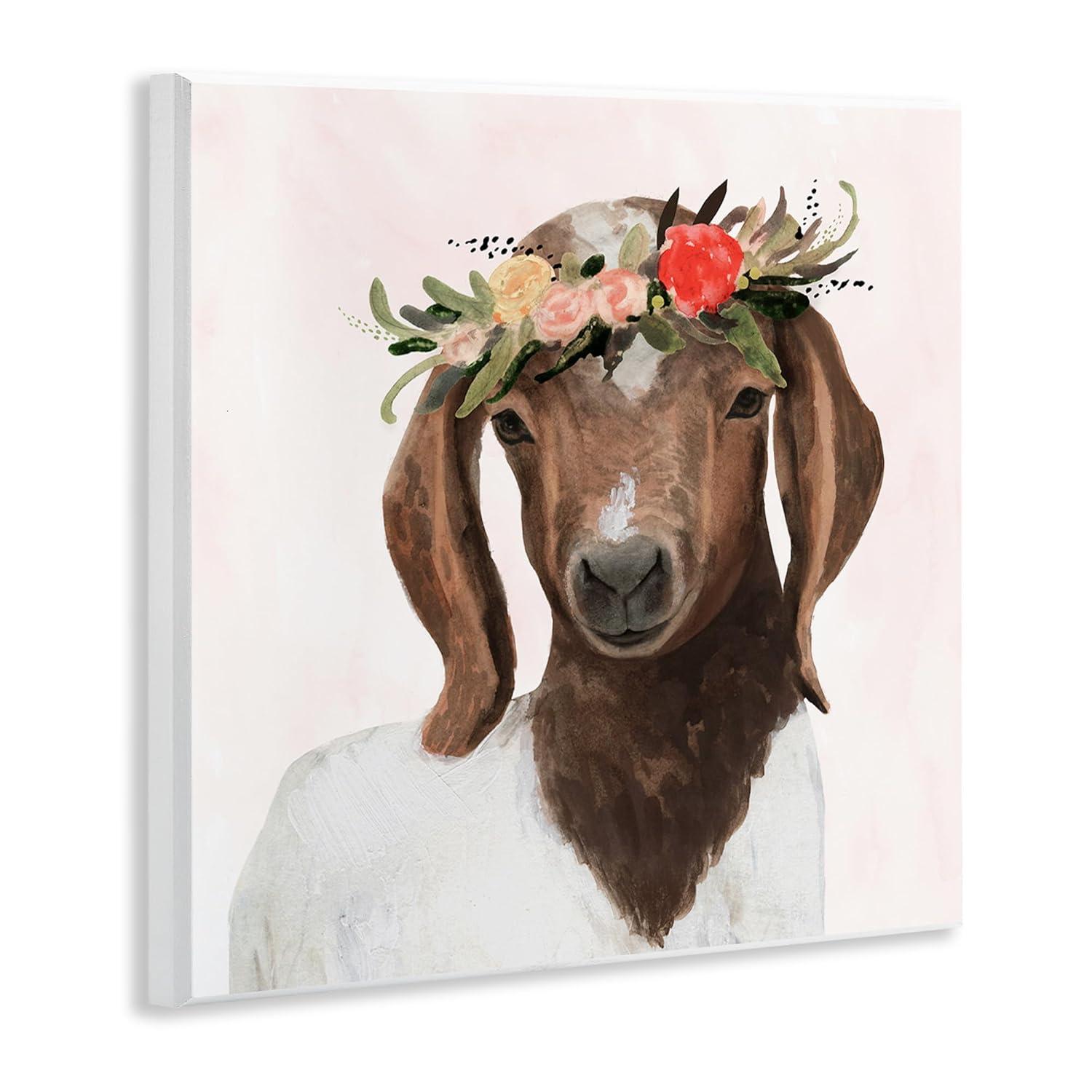 The Stupell Home Décor Collection Springtime Flower Crown Long Ear Baby Goat Wall Plaque Art, 12 x 12, Multi-Color