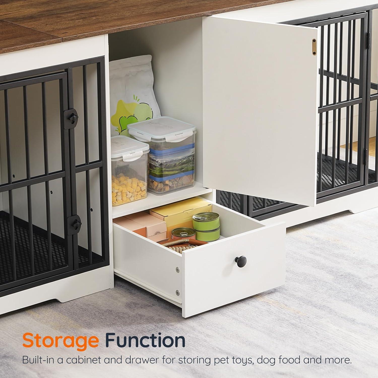 Tucker Murphy Pet™ 72.8 Inch Dog Crate Furniture For 2 Dogs, Farmhouse Double Dog Cage Furniture With Storage Cabinet And Drawer, Wooden Dog Kennel Tv Stand With Power Outlet