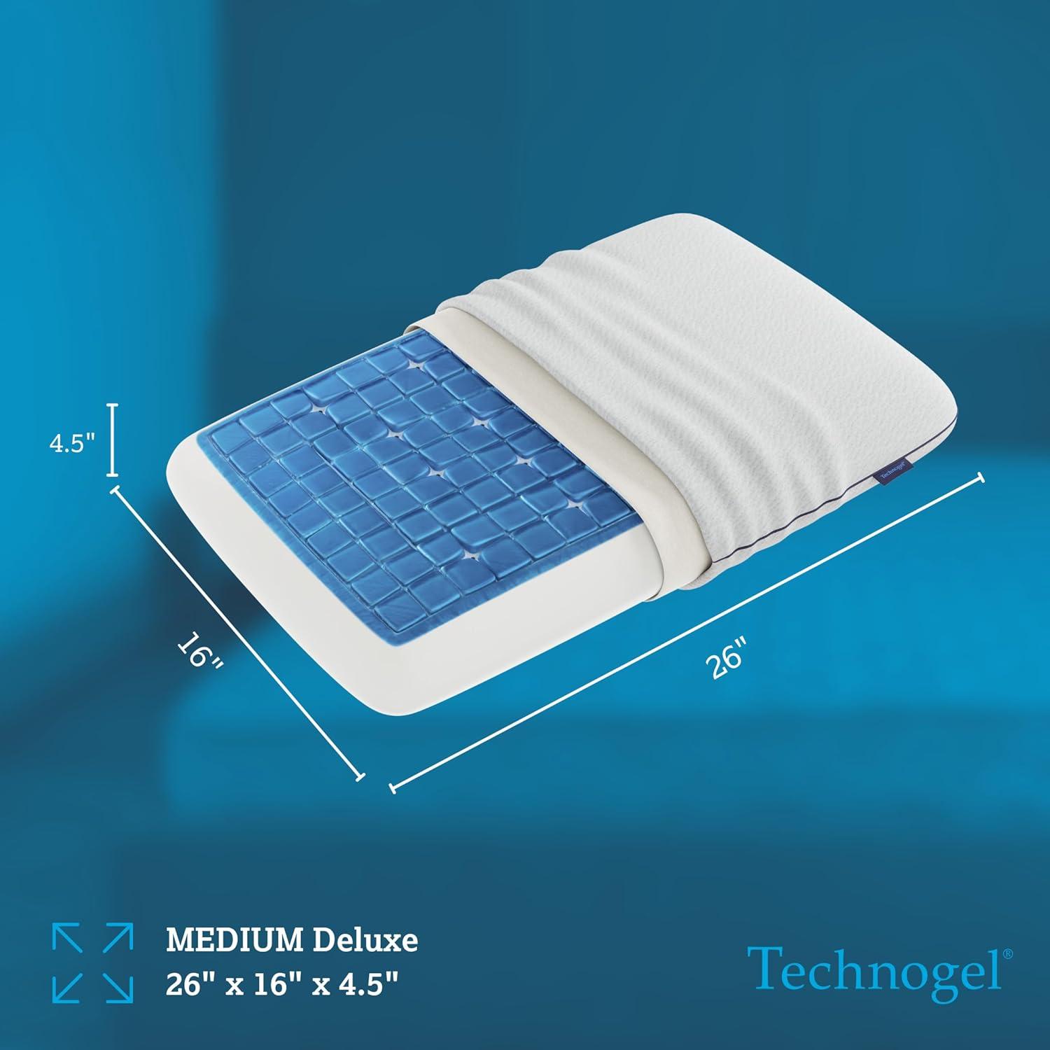 Technogel Deluxe Cooling Gel Pillow – Neck & Shoulder Pain Relief, Odorless Memory Foam, Cool Sleep for Stomach & Back Sleepers, Standard Shape with Washable Cooling Cover (Medium)