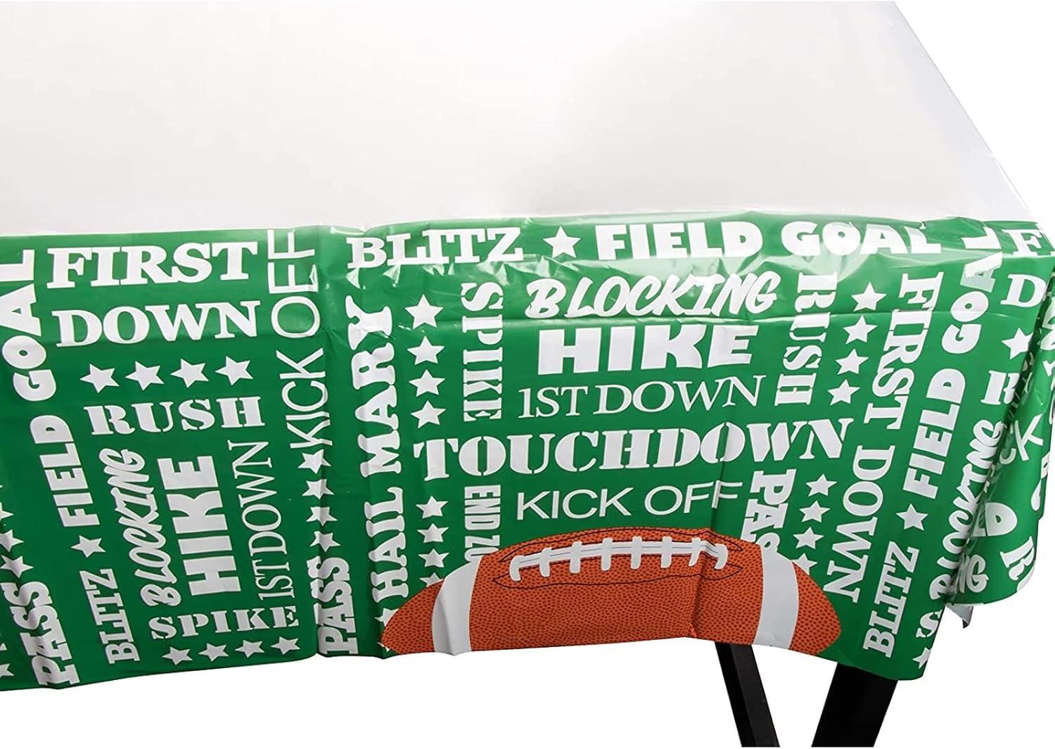 Juvale 3 Pack Football Plastic Tablecloth for Game Day Party, Green Table Cover (54 x 108 in)