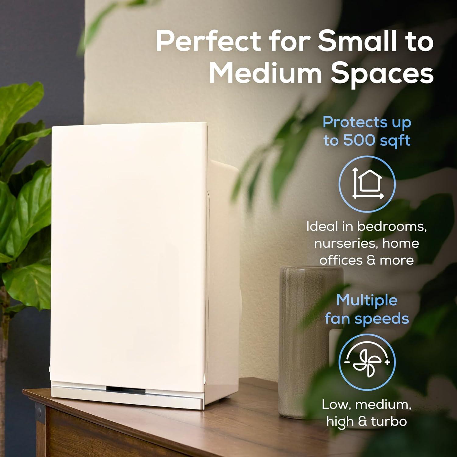 White Compact HEPA Air Purifier with Odor Absorbing Filter