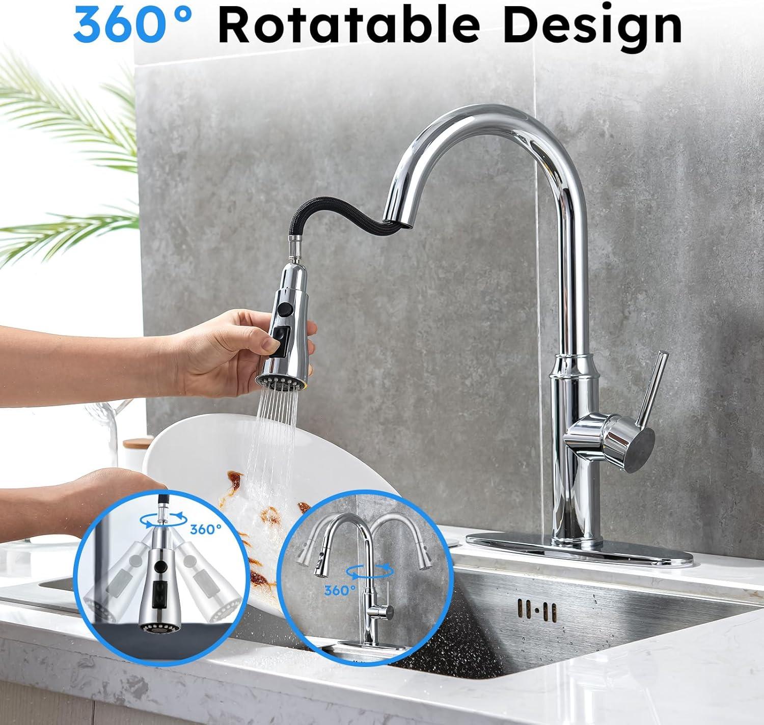 GAGALIFE Single Handle Pull Down Sprayer Kitchen Faucet High Arc Stainless Steel Faucet with 3-Function Sprayer JJL-CL-PT-SDP-C