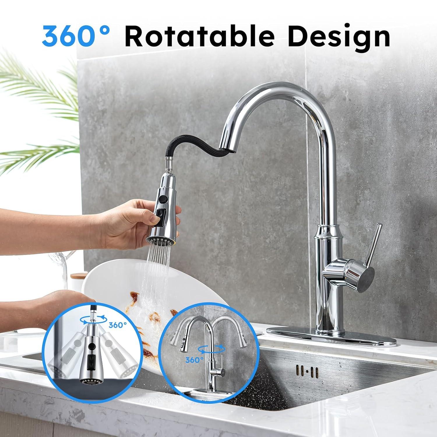 GAGALIFE Single Handle Pull Down Sprayer Kitchen Faucet High Arc Stainless Steel Faucet with 3-Function Sprayer JJL-CL-PT-SDP-C