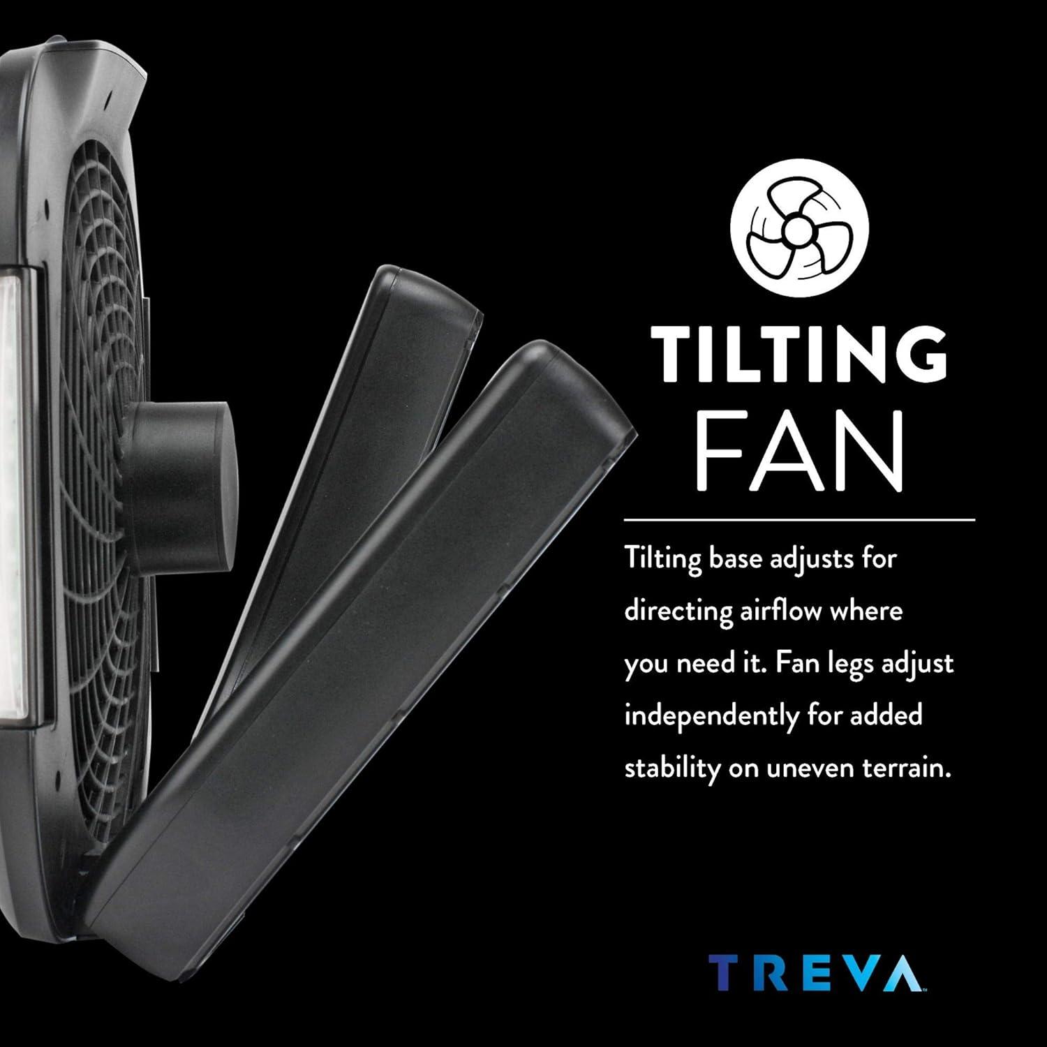 Treva 10-Inch Black Portable Camping Fan with LED Lights