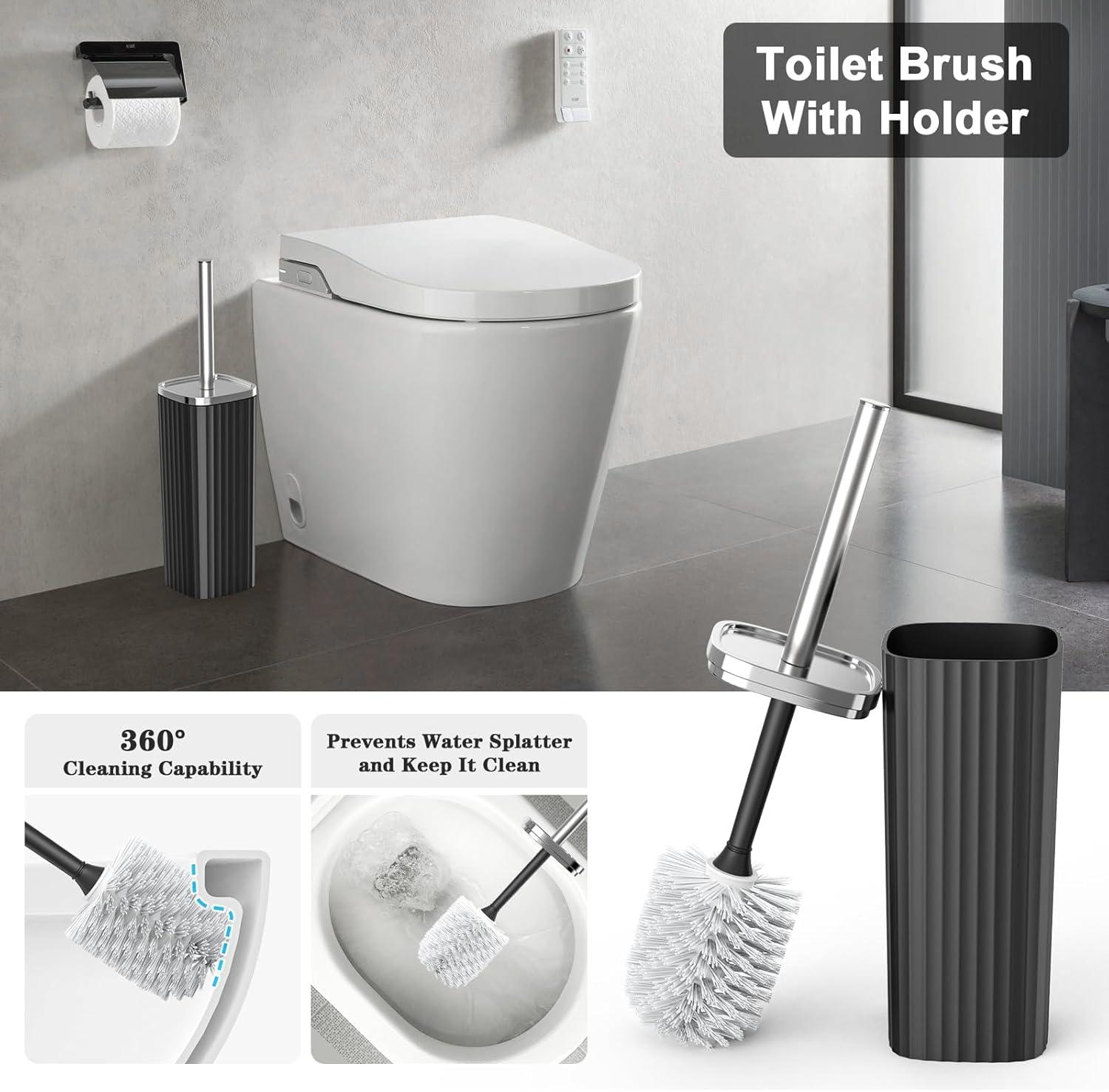 Black Plastic 9-Piece Bathroom Accessory Set with Chrome Accents