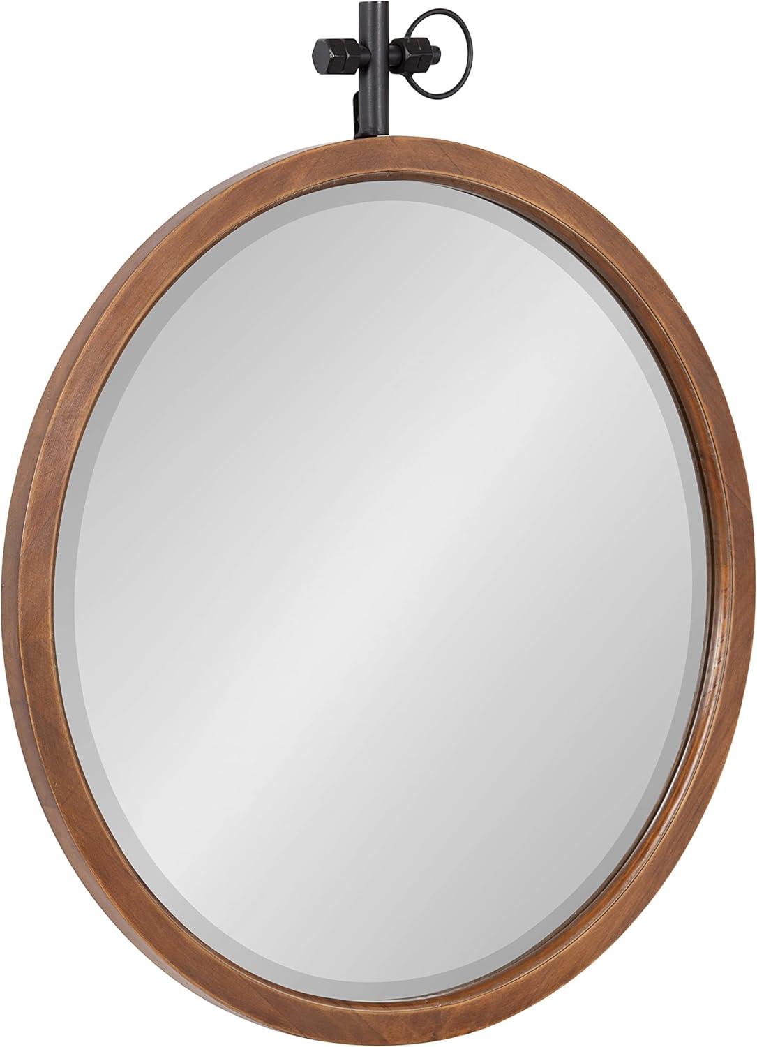 Kate and Laurel Hogan Round Wood Round Mirror, 24x28, Walnut Brown