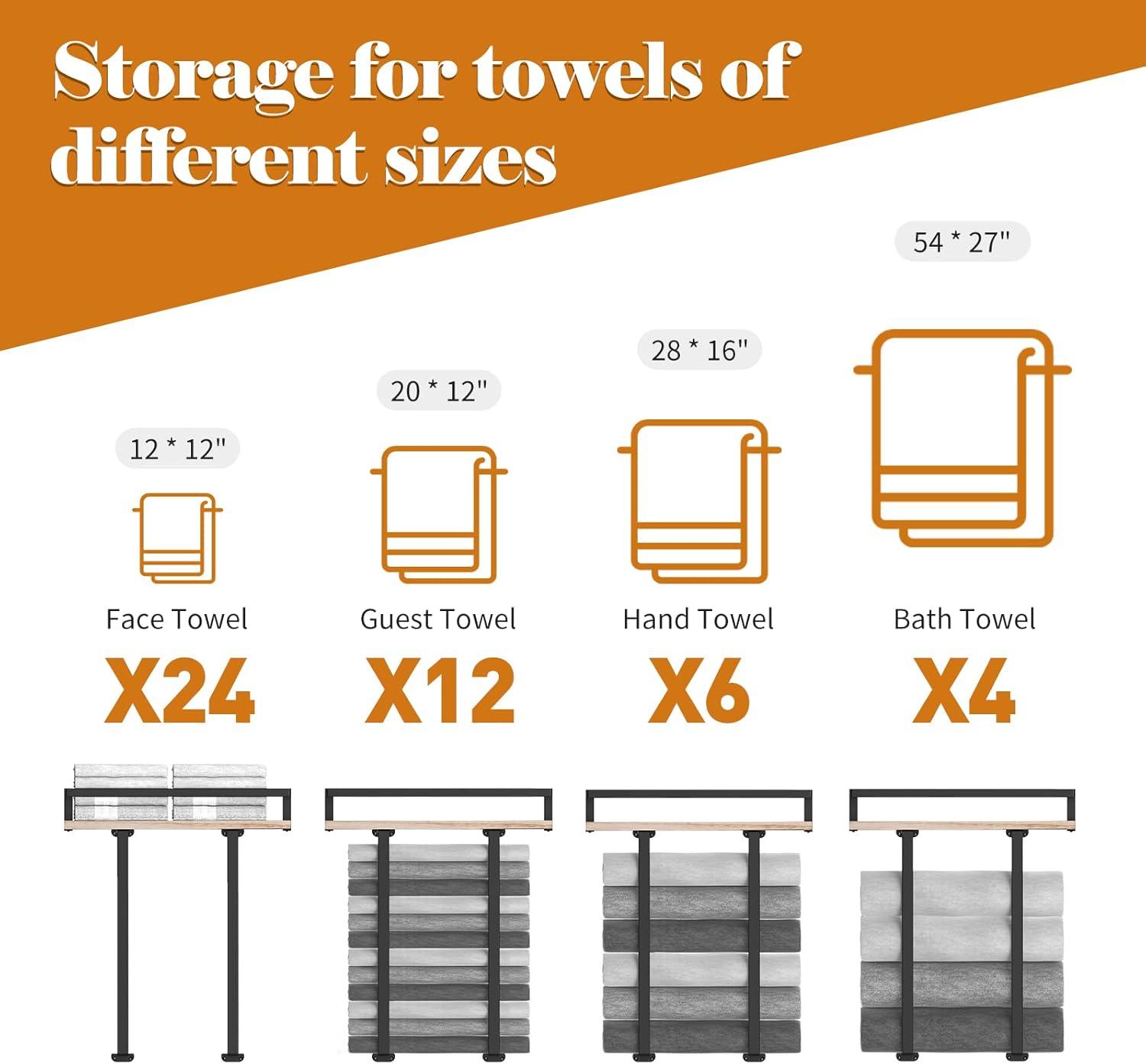 Towel Racks For Bathroom Wall Mounted, Xstydes Metal Towel Holder With Wooden Shelf For Folding Large Towels, Towel Storage For Small Bathroom Organizer Decor Or RV Camping