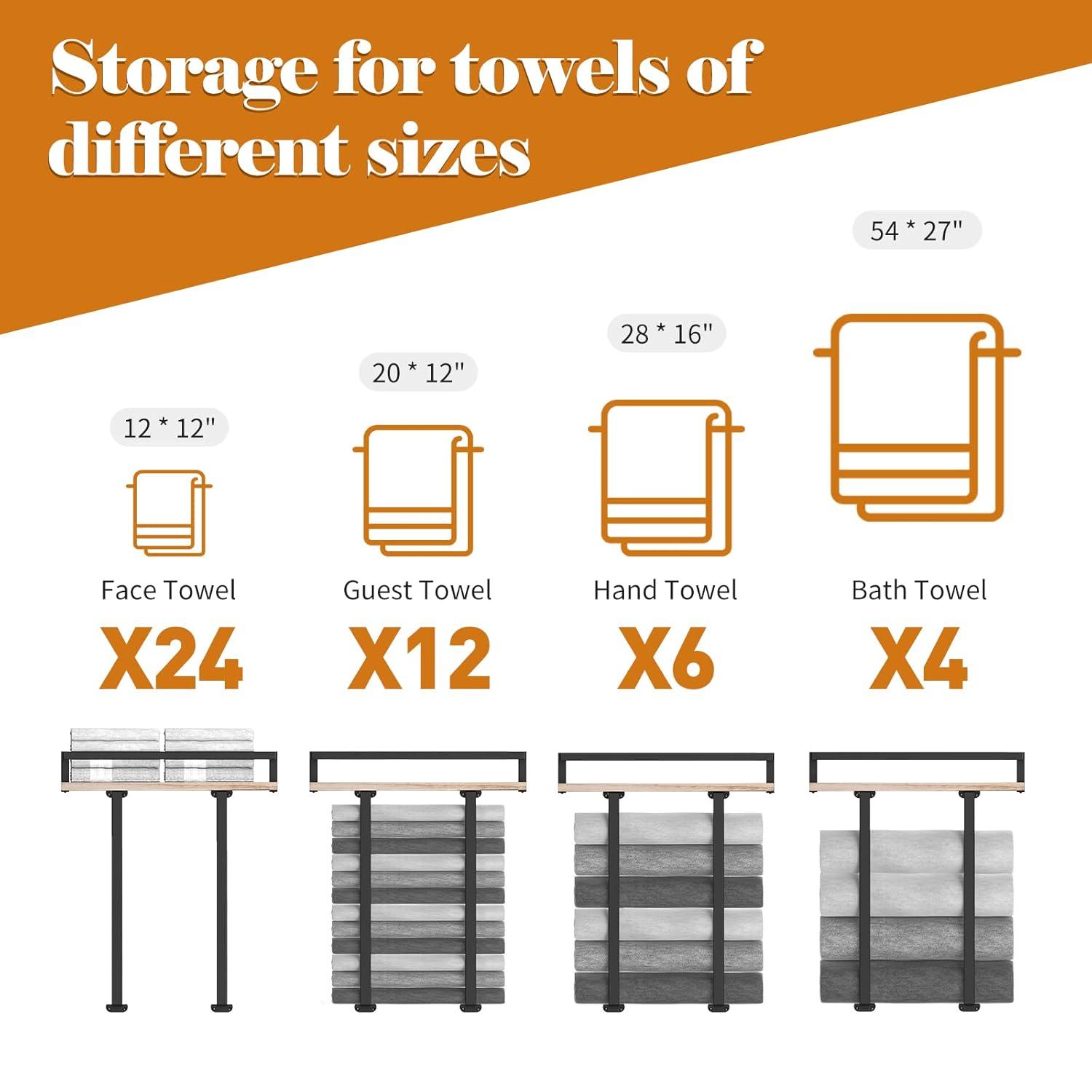 Towel Racks For Bathroom Wall Mounted, Xstydes Metal Towel Holder With Wooden Shelf For Folding Large Towels, Towel Storage For Small Bathroom Organizer Decor Or RV Camping