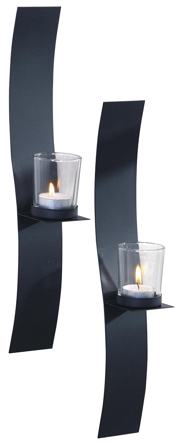 Art Maison Black Wall Sconce Candle Holder, Glass & Metal Wall Decor for Living Room, House Sconce 2"x15", Hanging Candle Sconces Wall Decor Set of 2