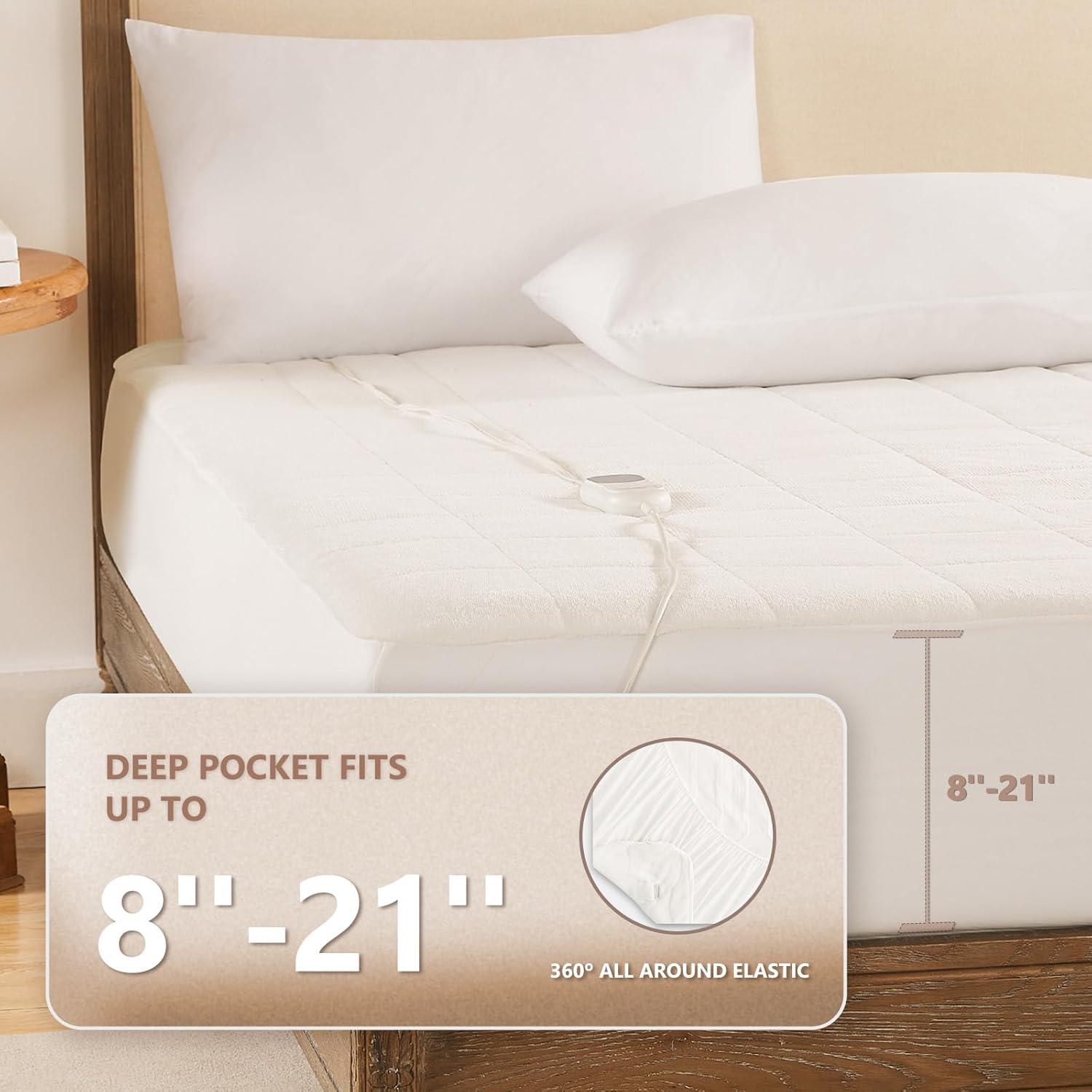 Homemate King Size Heated Mattress Pad, Coral Fleece, 5 Heated Settings, Dual Controller, 10 Hours Auto Off, 21 Inches Maximum Length, 80"x78"