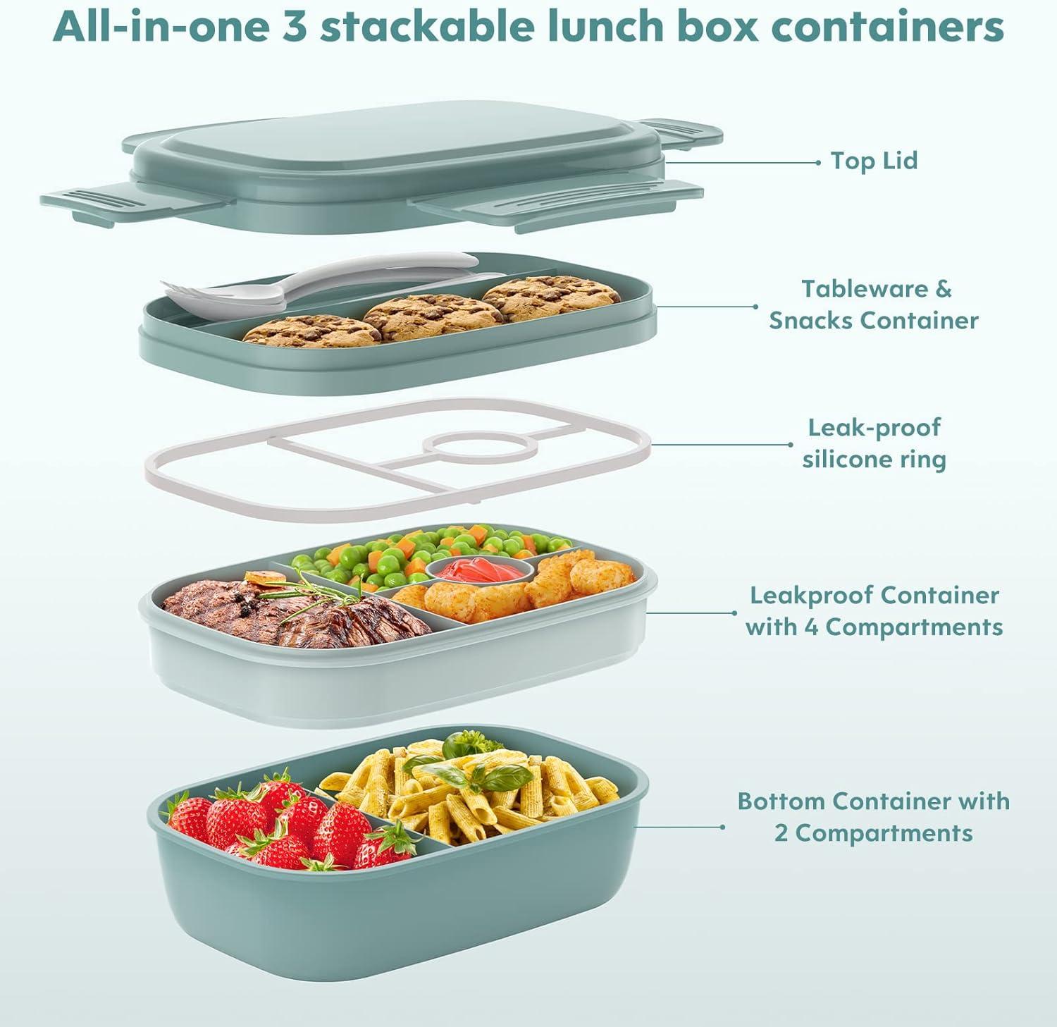 Green 3-Layer Stackable Bento Lunch Box with Utensils