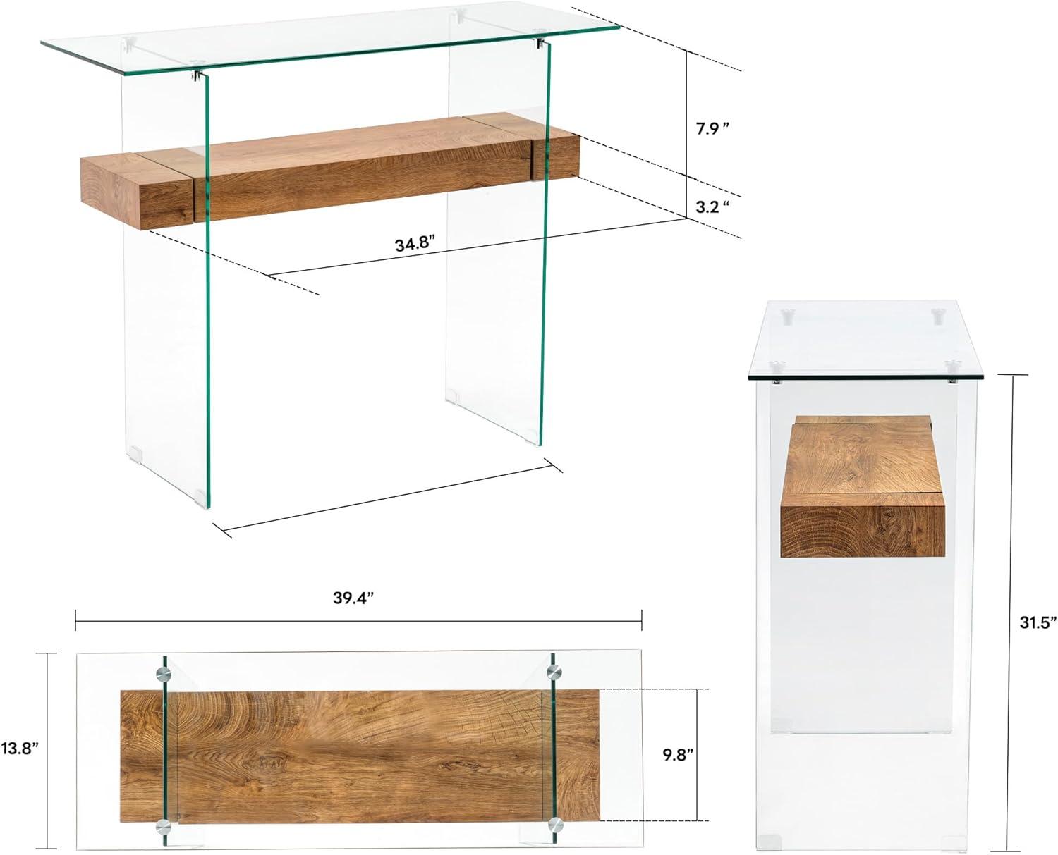 Ivinta Narrow Glass Console Table with Storage Modern Sofa Table Entryway Table Glass Writing Desk Small Computer Desk TV Table Buffet Table Modern Accent Table for Small Space Living Room Hallway