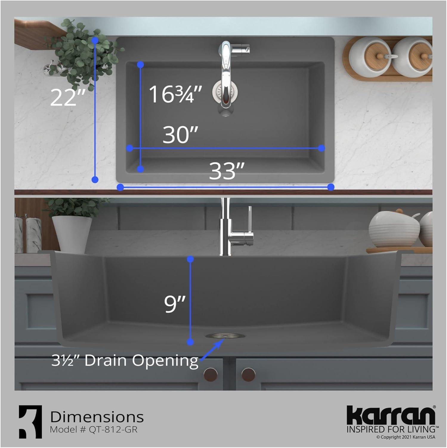 Karran Quartz 33'' X 22'' Large Single Bowl Drop-in Kitchen Sink