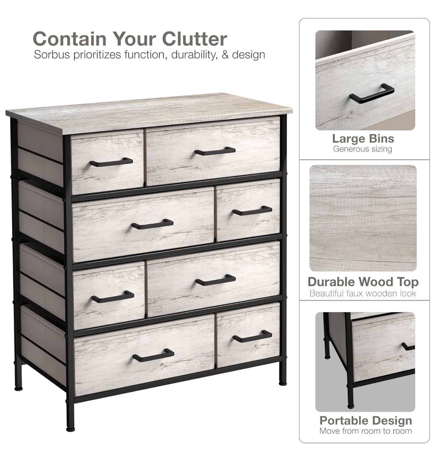 Sorbus Sorbus 8 Drawers Dresser with Steel Frame and Wood Top in Rustic